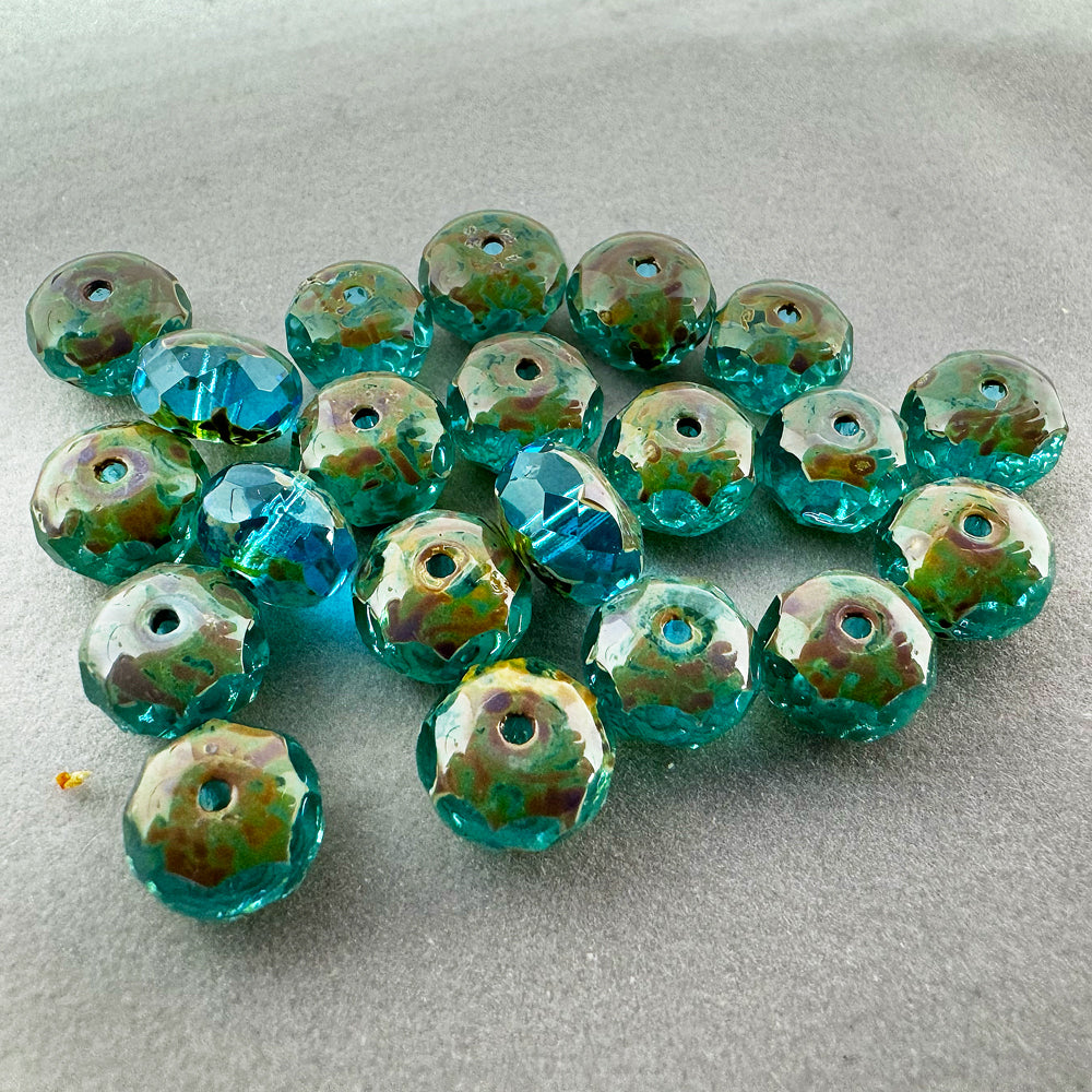 OUTLET 10 克刻面圆珠,6 x 9 毫米,透明水绿色石灰华 (60020-86800),玻璃,捷克共和国