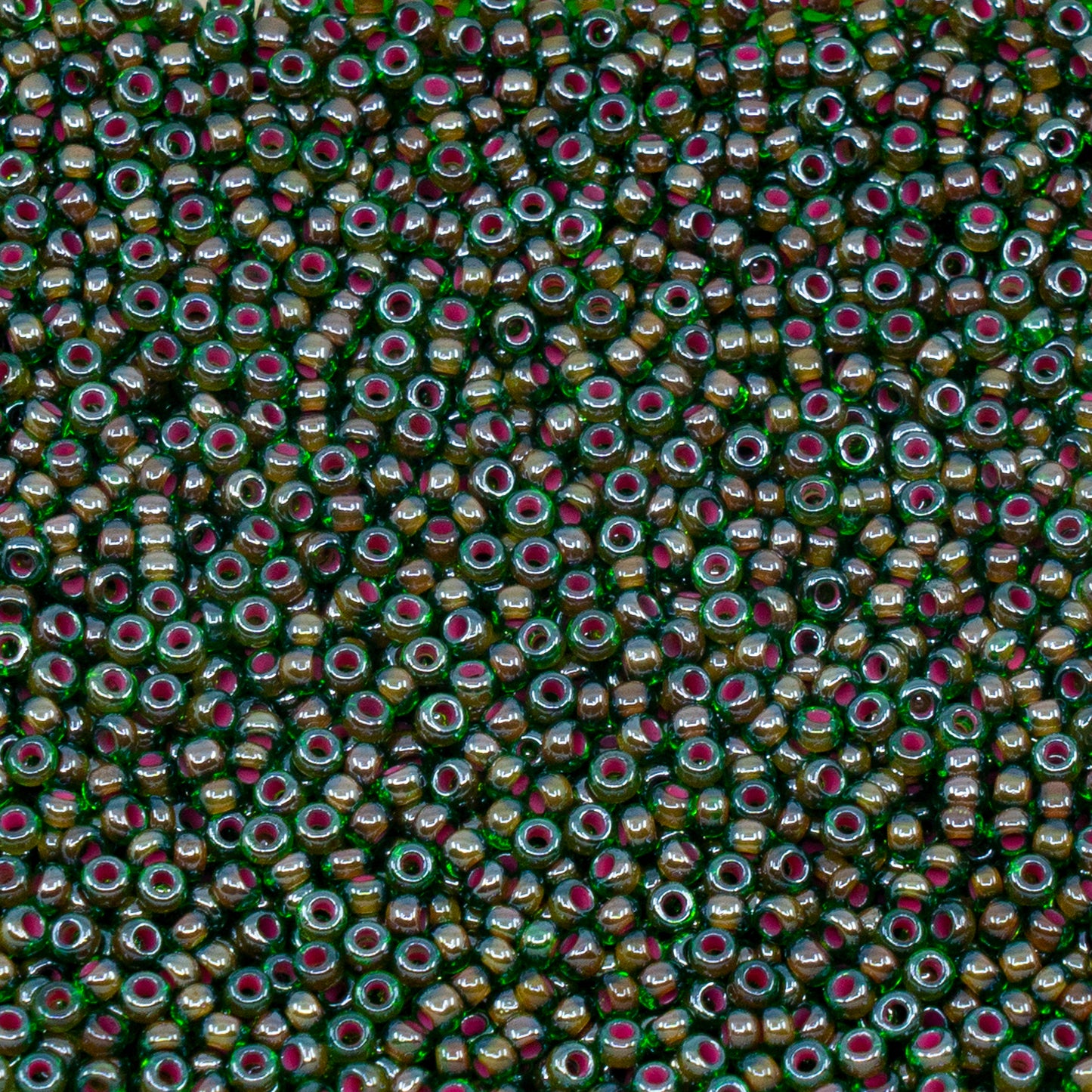 OUTLET 10 grams Preciosa Ornela Seed Beads, Round Hole, Loose, 10/0, transp. green, colour lined red, sfinx (51396), Glass, Czech Republic