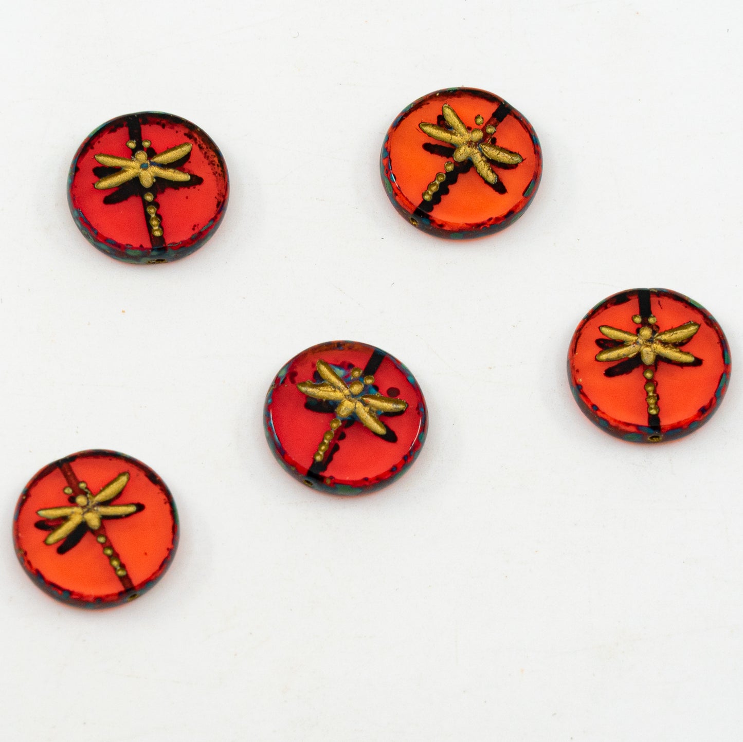 OUTLET 10 grams Table Cut Dragonfly Beads, 17 x 17 mm, Ruby Red Travertin Gold Lined (90080-86800-54302), Glass, Czech Republic