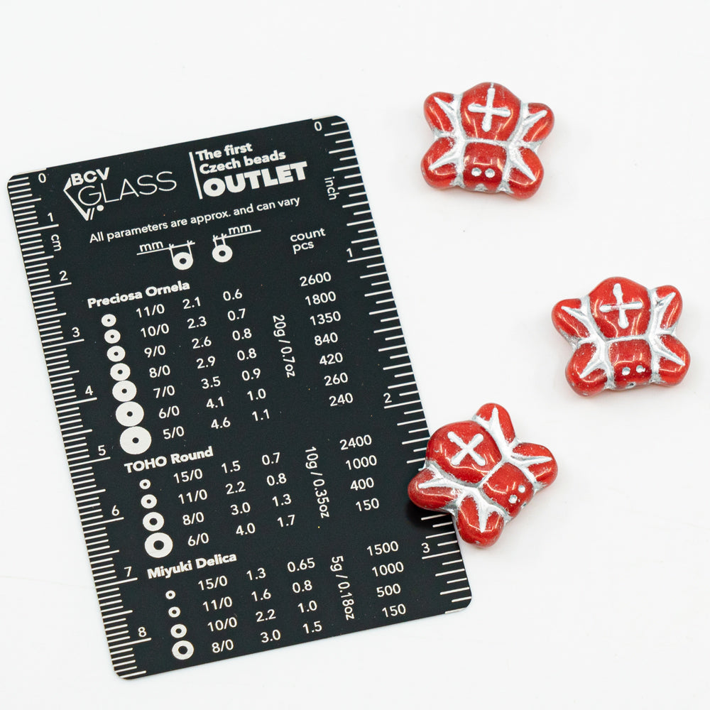アウトレット 10グラム スパイダービーズ、20 x 20 mm、レッドシルバーライン(93400-54201)、ガラス、チェコ共和国