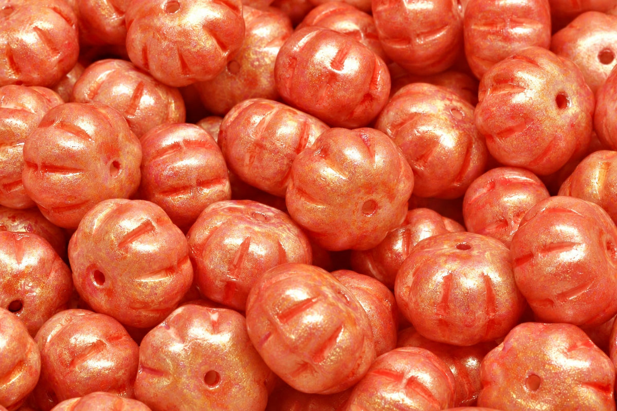 Pumpkin Beads, White Red Light Yellow (R2932-34302), Glass, Czech Republic