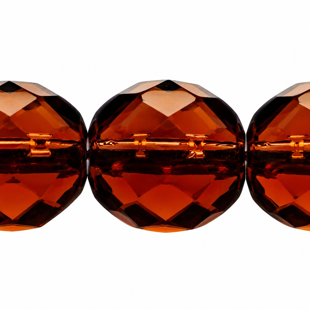 Faceted Round Fire Polished Beads, Transparent Brown (10220), Glass, Czech Republic