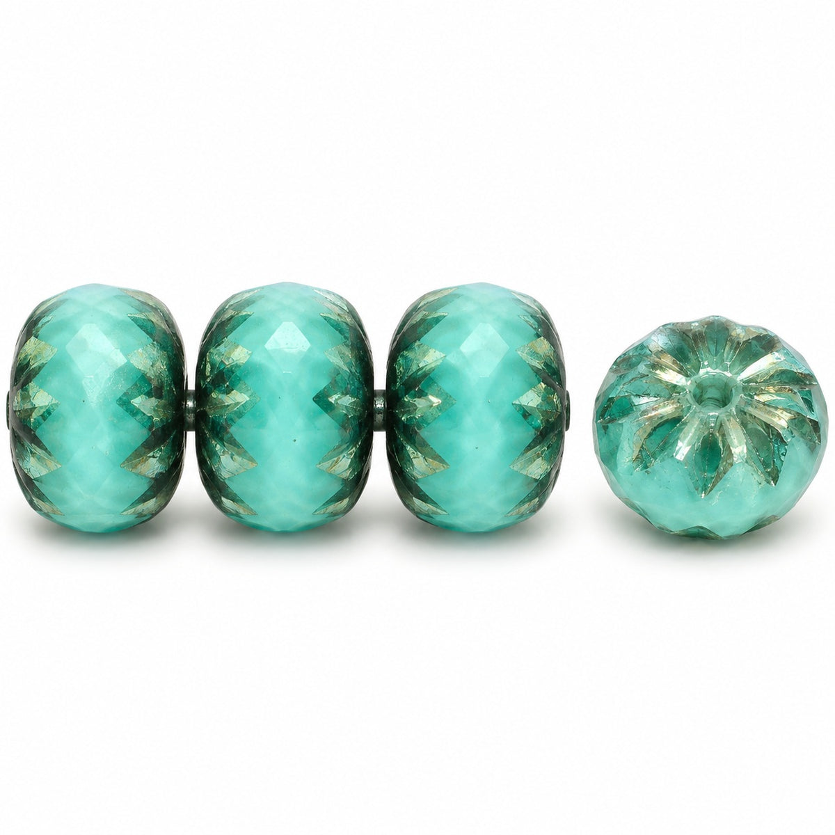 Special Cut Faceted Fire Polished Beads, Turquise Platin (63120-13702), Glass, Czech Republic