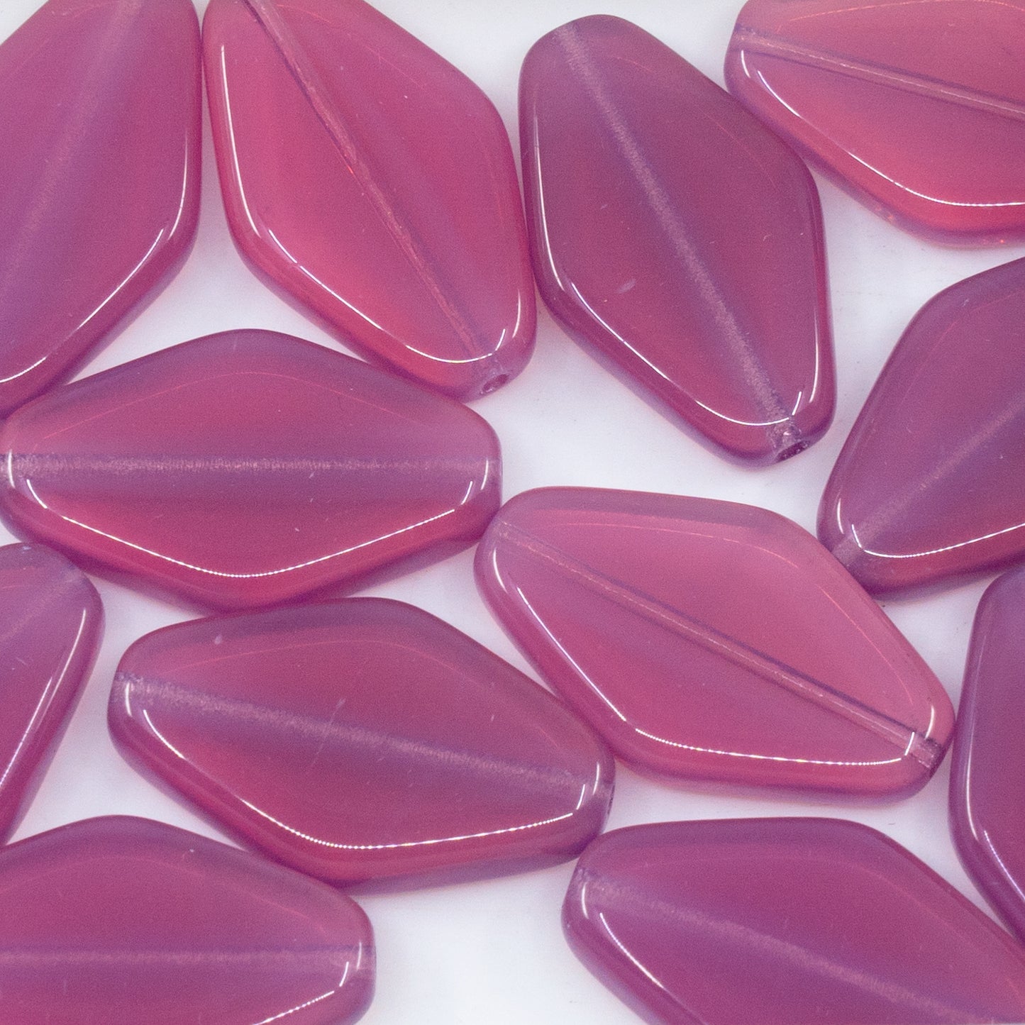 OUTLET 10 grams Flat Fhombus Beads, 25 x 15 mm, Opal Pink (71010), Glass, Czech Republic