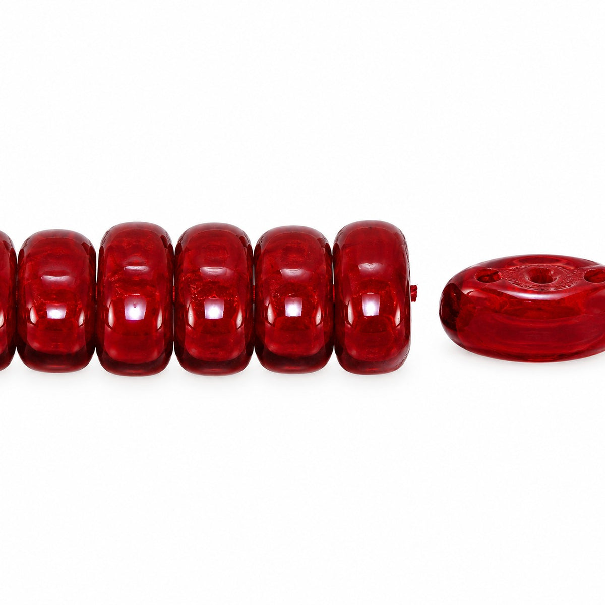 3-Hole Pressed Oval Beads, Opaque Red (93220), Glass, Czech Republic
