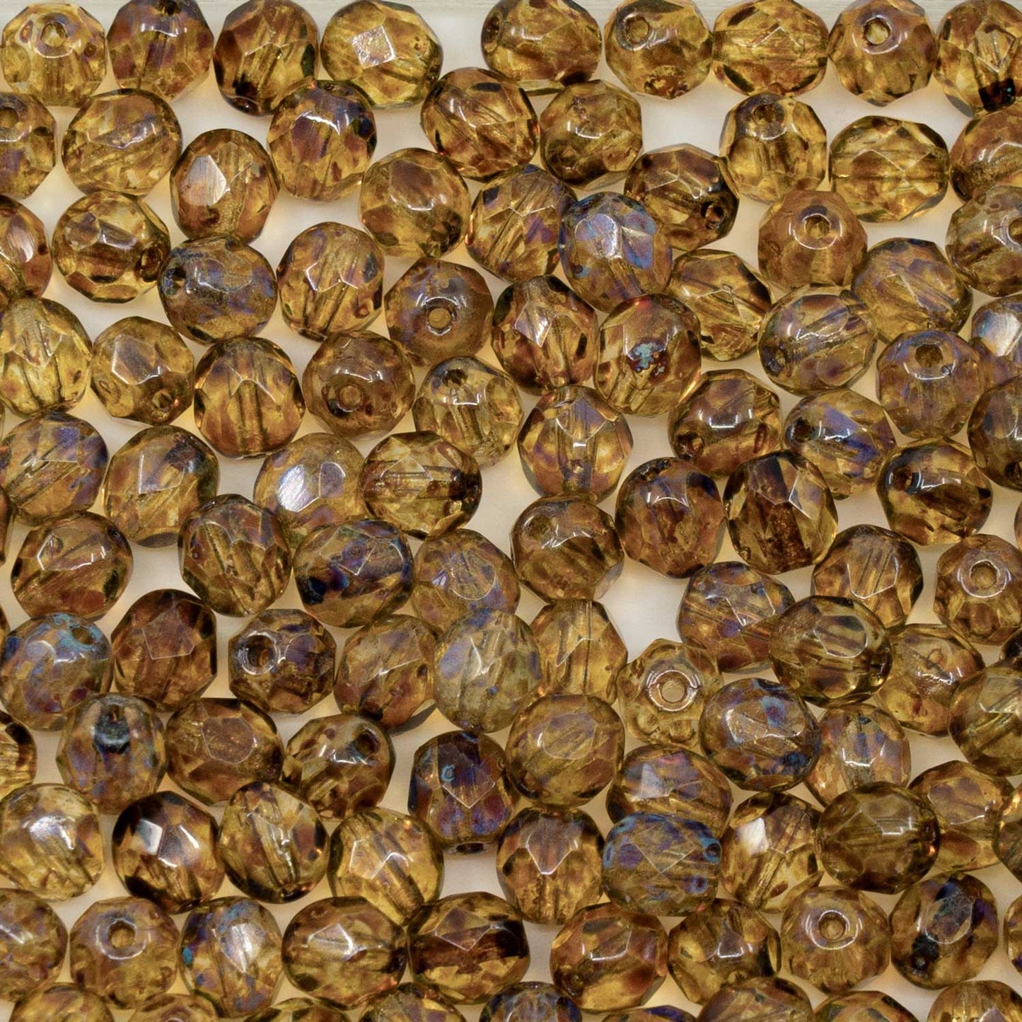 OUTLET 250g Faceted Fire Polished Round Beads, 6 x 6 mm, Transparent Blue Travertin (30000-86800), Glass, Czech Republic