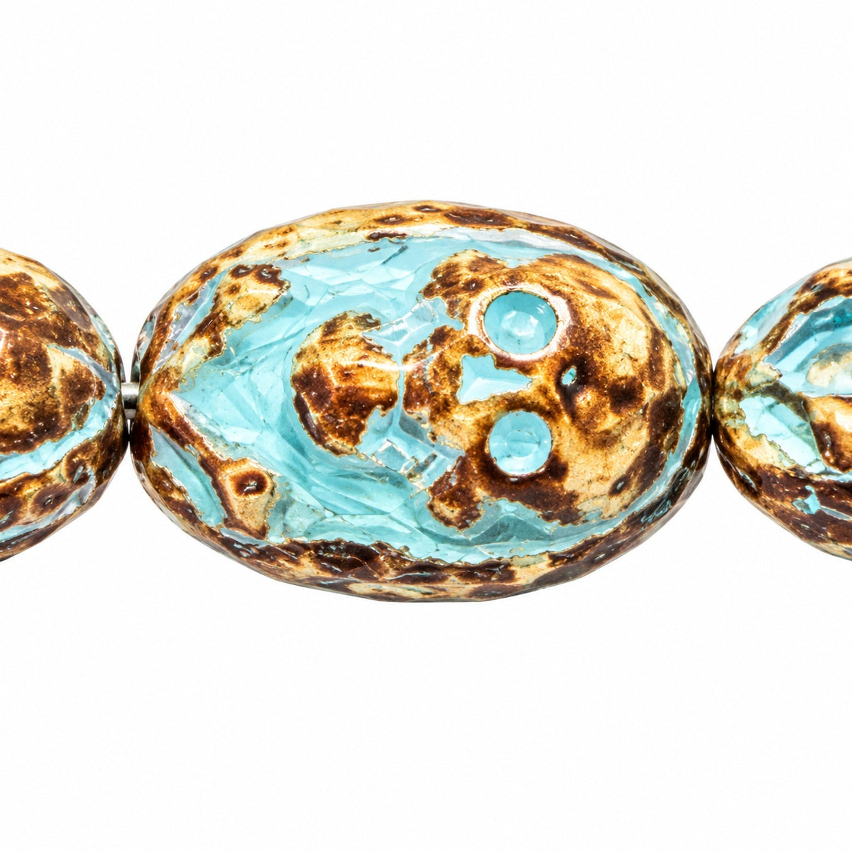 Skull In Oval Beads, White 96816 (02010-96816), Glass, Czech Republic