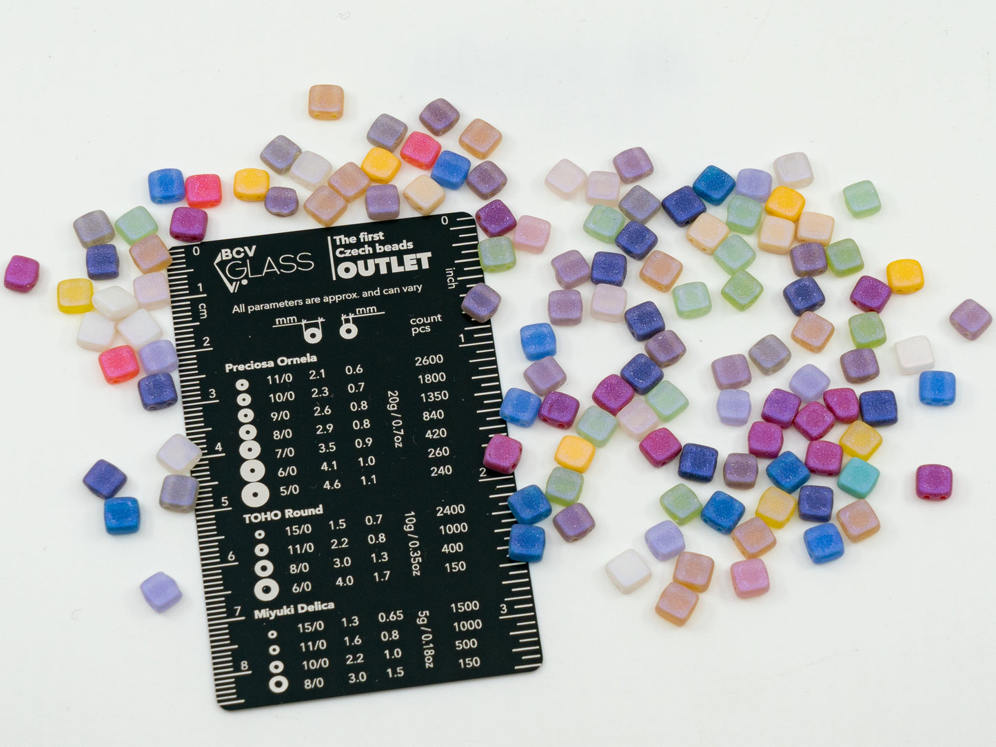 Mix of 2-hole Square Tile Czech Glass Beads 6mm - Purple Blue Shade