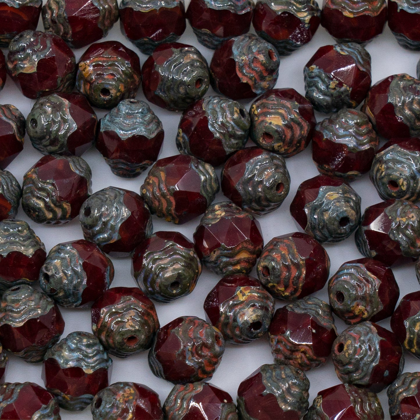 OUTLET 10 grams Special Cut Faceted Fire Polished Beads, 10 x 8 mm, Opal Red Stain Strong (91260-86805), Glass, Czech Republic