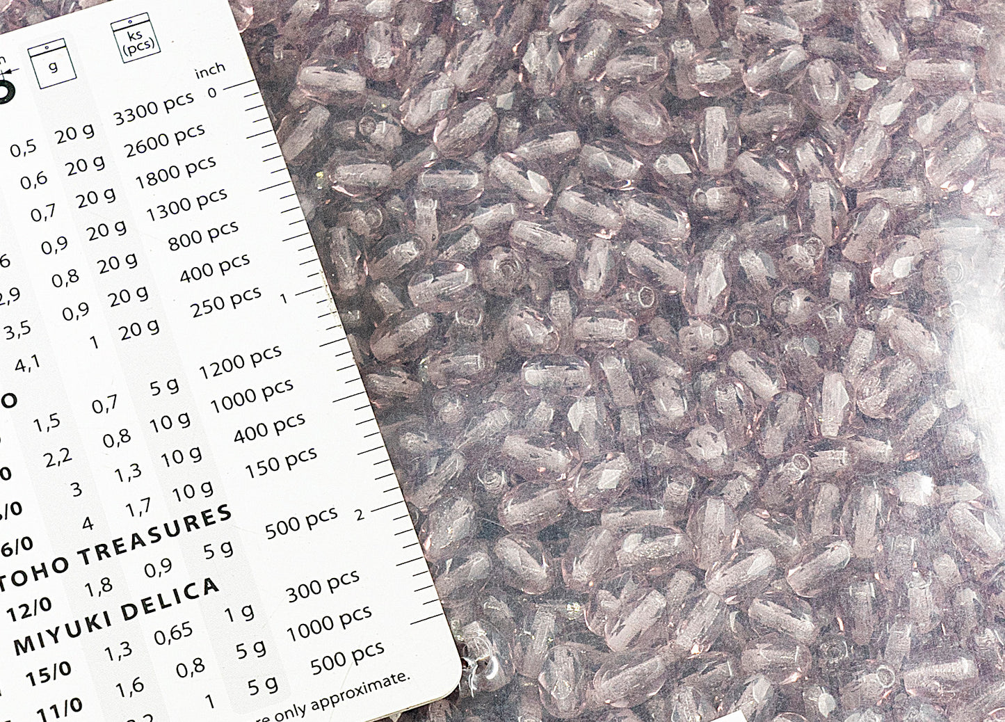 アウトレット 250g ファセット加工 ファイアポリッシュ オーバルビーズ オリーブ 7 x 5 mm 透明ライトアメジスト (20030) ガラス チェコ共和国