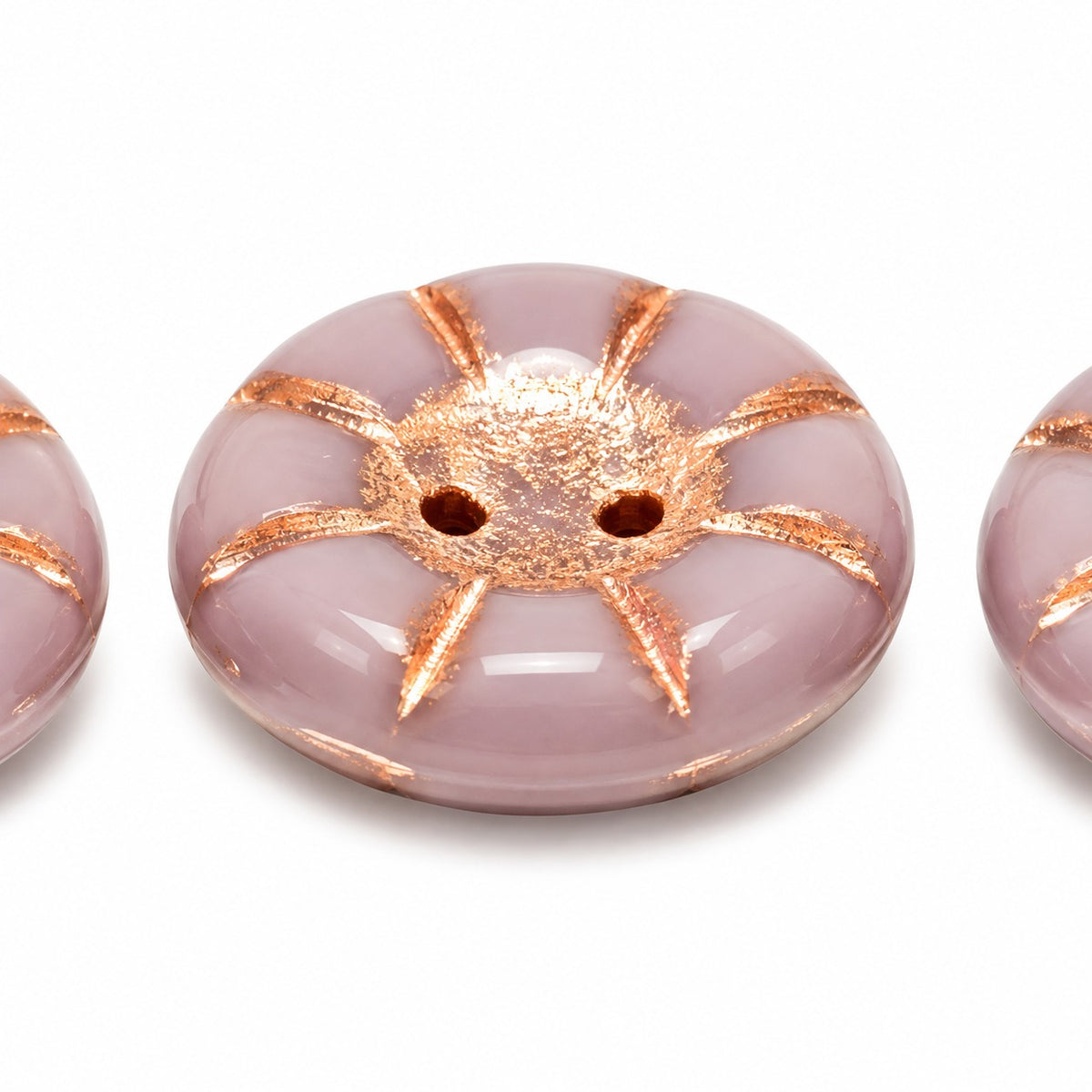 Button Pressed 2-Hole Beads, Purple Copper Lined (23020-54307), Glass, Czech Republic