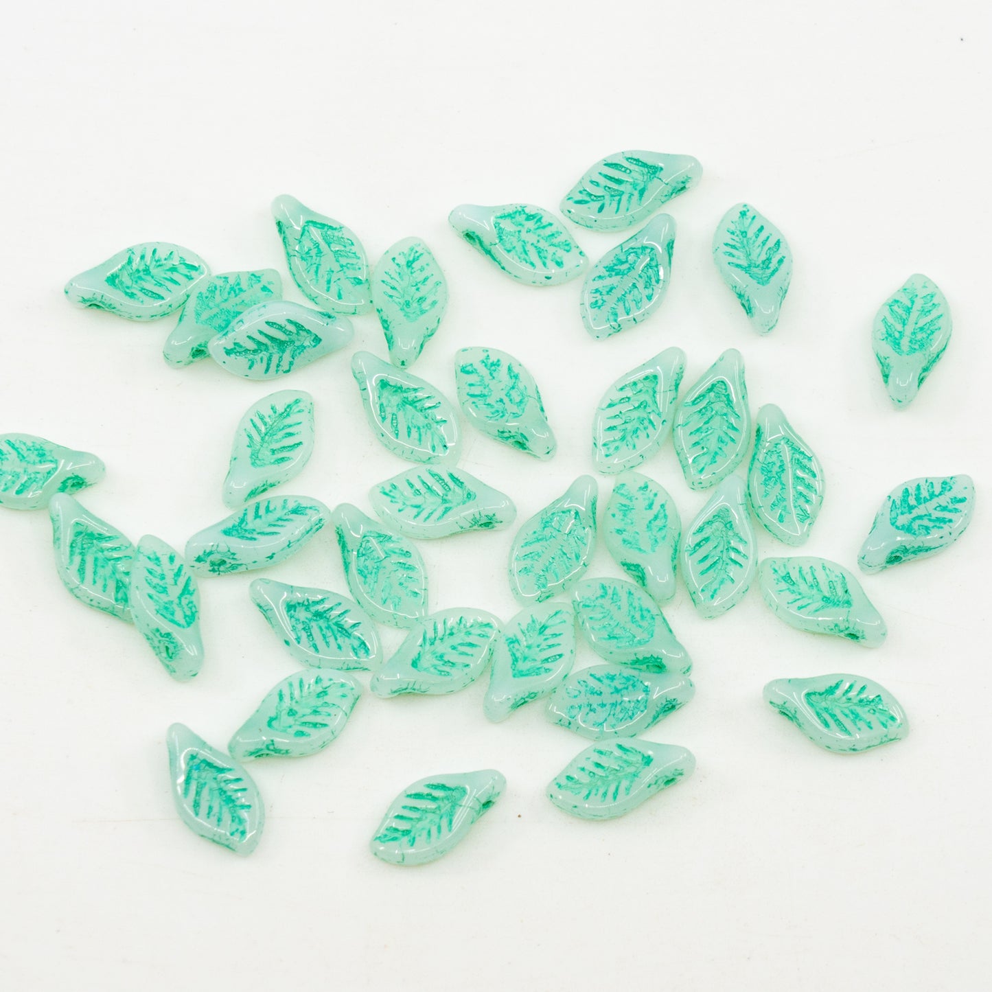 OUTLET 10 grams Bay Leaf Beads, 6 x 12 mm, White Green L (02010-green-L), Glass, Czech Republic