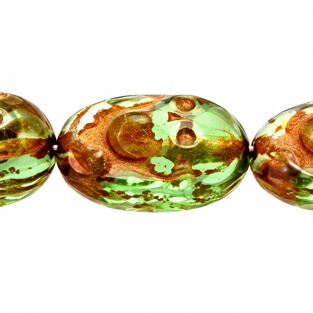 Skull In Oval Beads, Transparent Green 46489 (50110-46489), Glass, Czech Republic