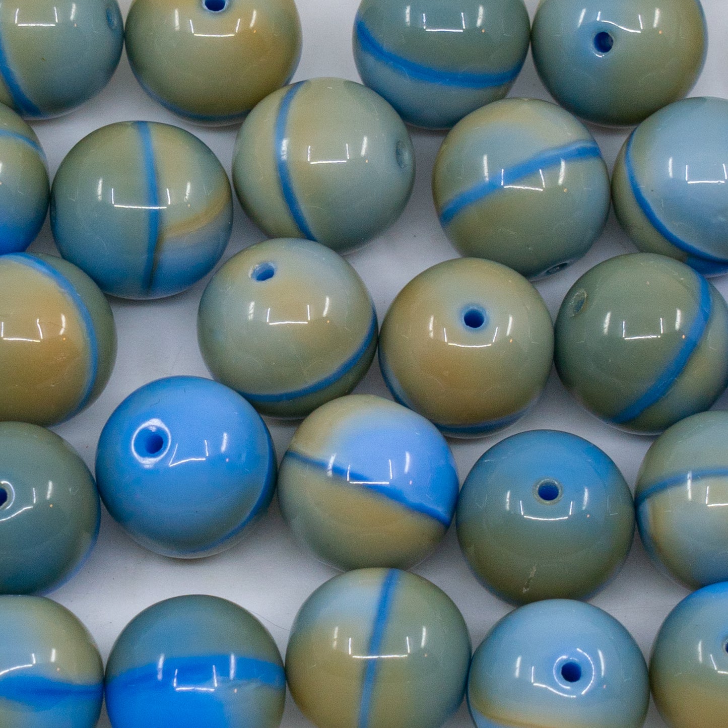OUTLET 10 grams Round Druck Beads, 12 x 12 mm, Blue Beige Mixed Colors (blue-beige-mix), Glass, Czech Republic