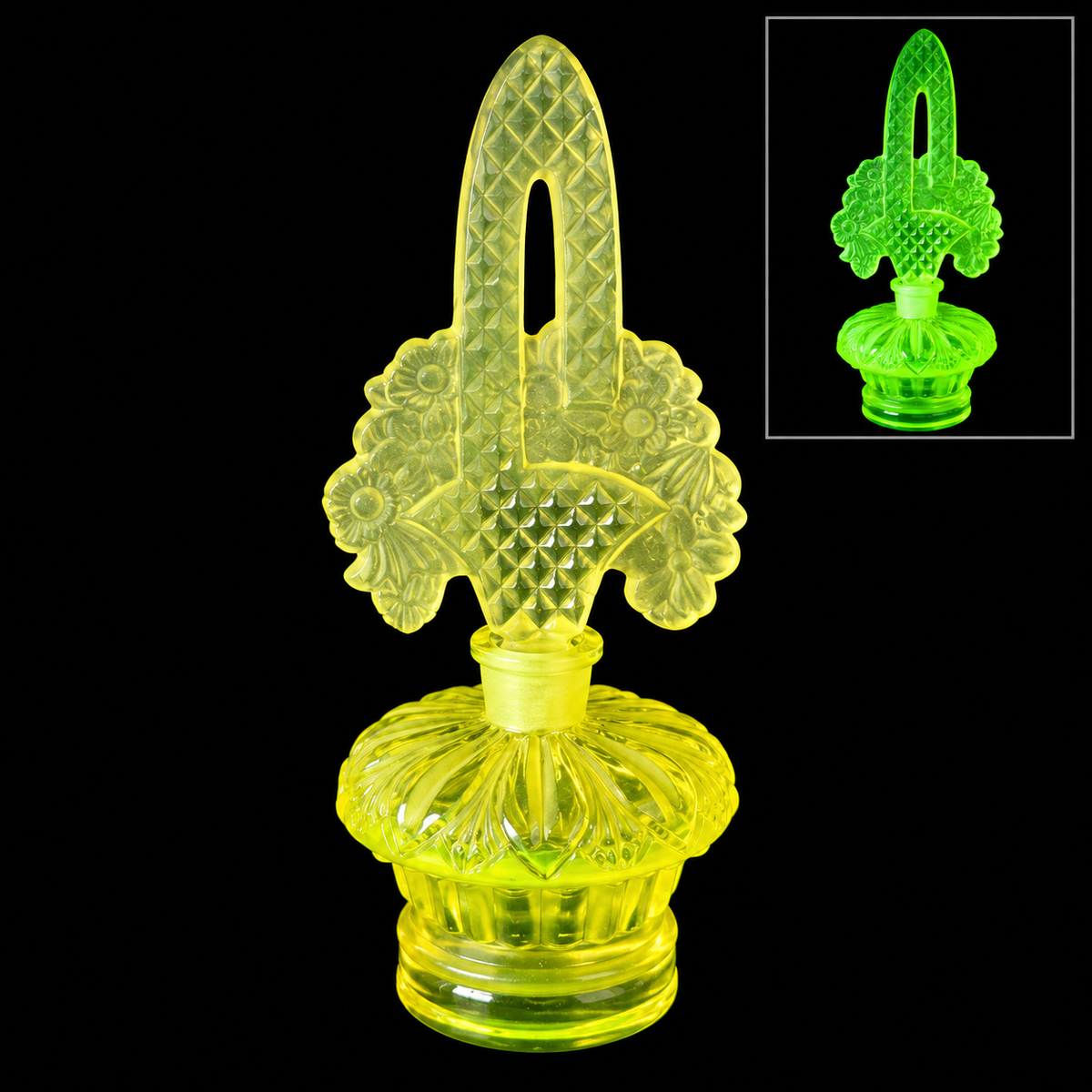 Uranium Vintage Bohemia Glass Perfume Bottle, Czech Republic, OUTLET