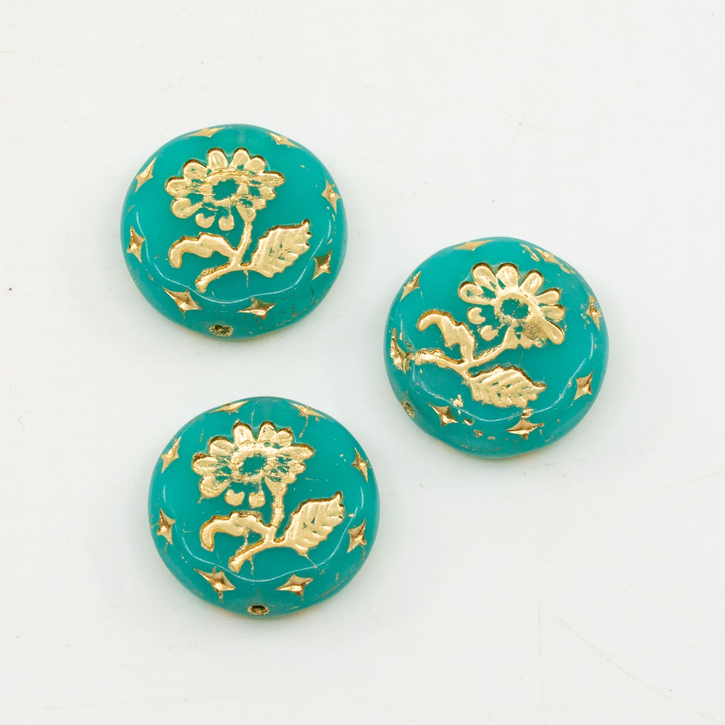 奥特莱斯 10克玛格丽特花形珠子,绿松石镀金(52020-54202),玻璃,捷克共和国