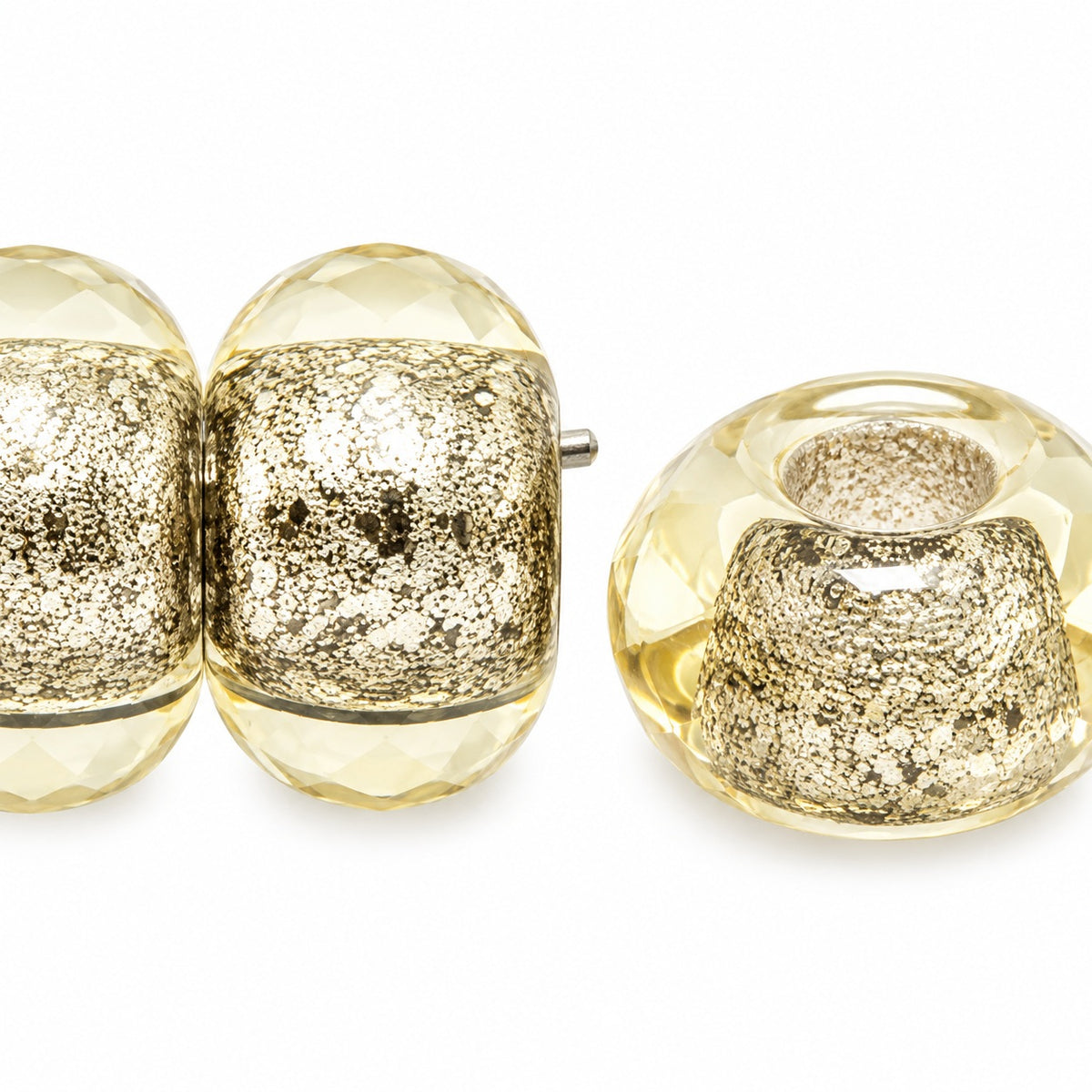 Pressed Rondelle With Large Hole Beads, Transparent Yellow Silver Lined (80100-81800), Glass, Czech Republic