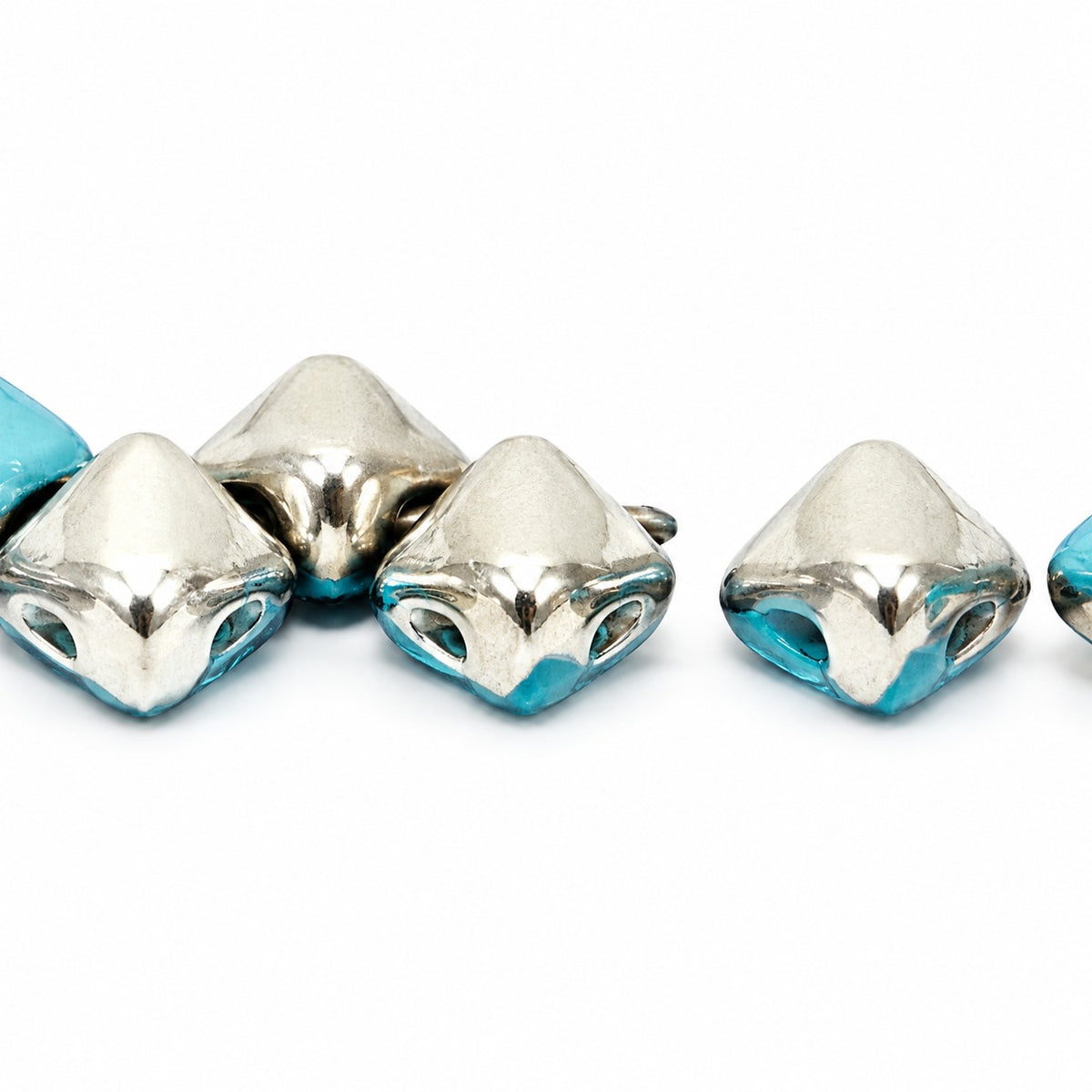 Silky 2-Hole Square Beads, Turquoise Blue Crystal Silver Half Coating (63030-27001), Glass, Czech Republic
