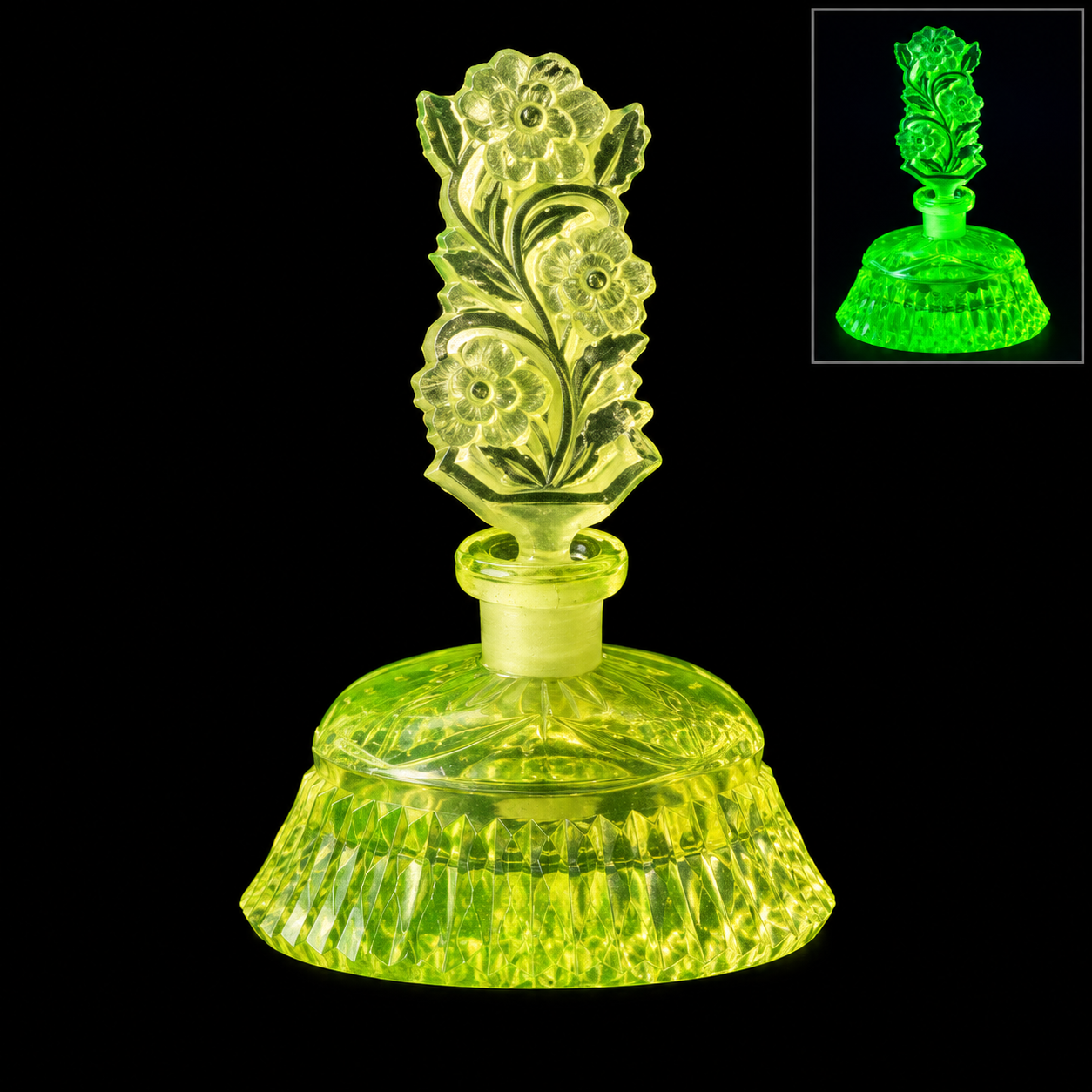 Uranium Vintage Bohemia Glass Perfume Bottle, Czech Republic, OUTLET