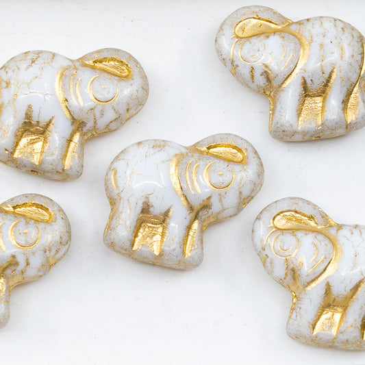 OUTLET 10 grams Elephant Beads, 20 x 21 mm, Chalk White Gold Lined (03000-54302), Glass, Czech Republic