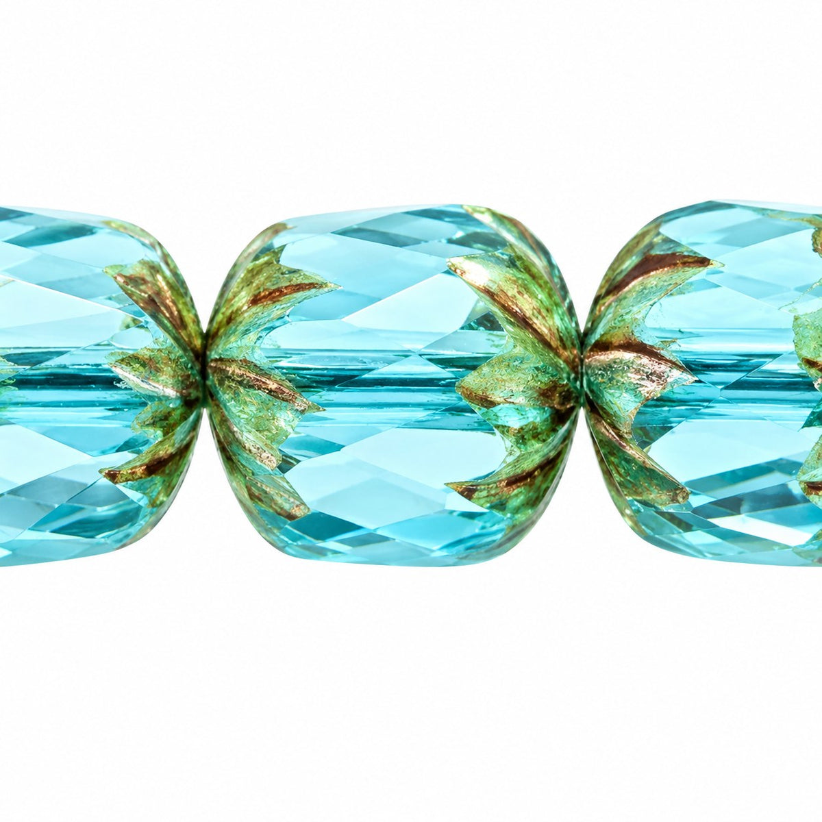 Faceted Fire Polished Beads Special Cut, Transparent Aqua Picasso (60020-43400), Glass, Czech Republic