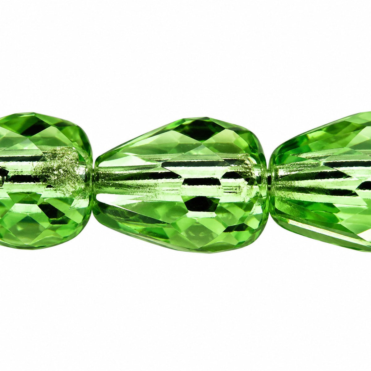 Fire Polished Faceted Teardrop Beads, Transparent Green (50500), Glass, Czech Republic