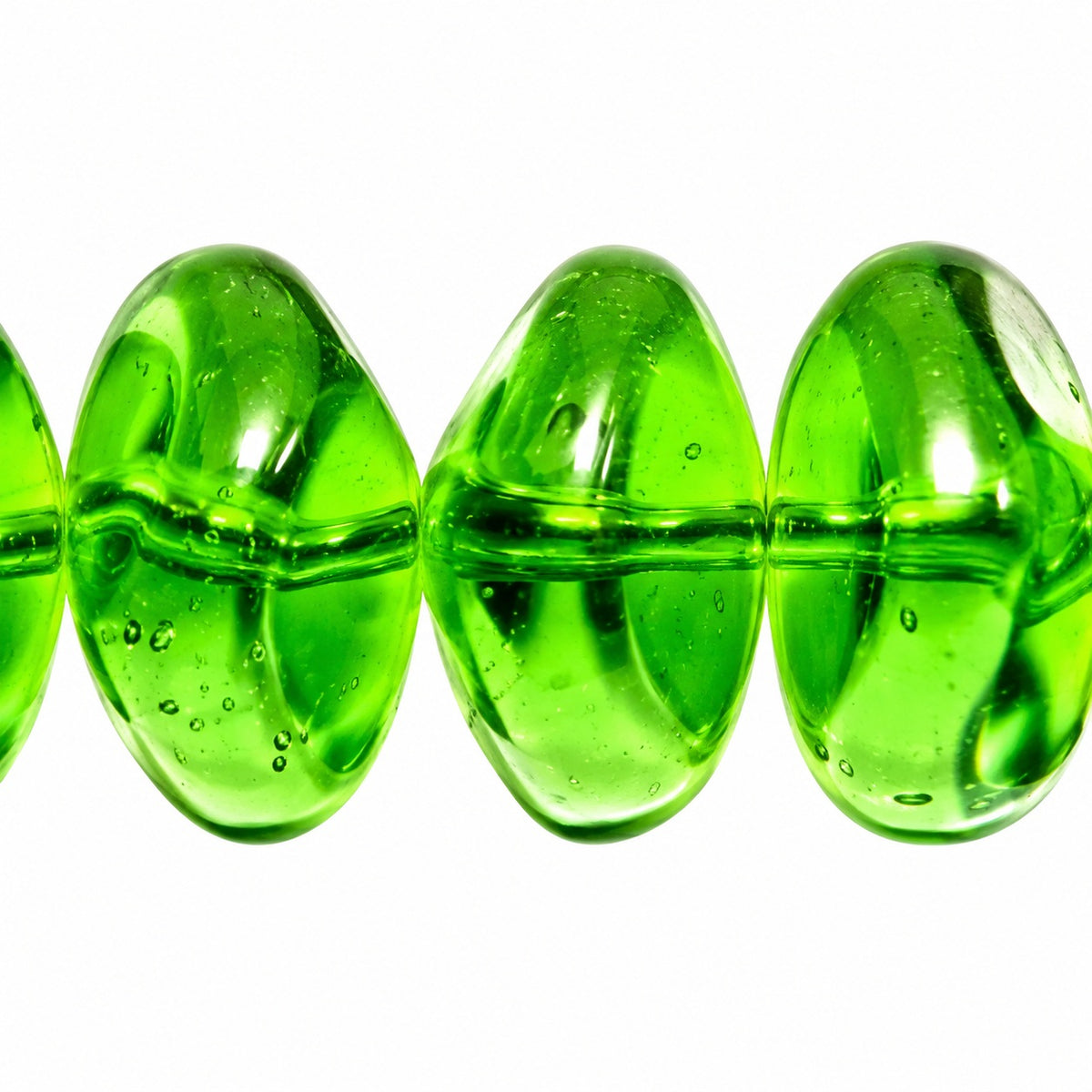 Pressed Rondelle Beads, Transparent Green (50420), Glass, Czech Republic