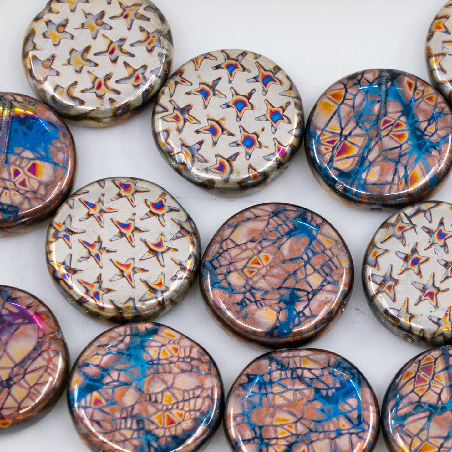 OUTLET 250g/50g Coin Beads, 17 x 17 mm, Batika Mixed Colors 205 (BATIKA-MIX-205), Glass, Czech Republic