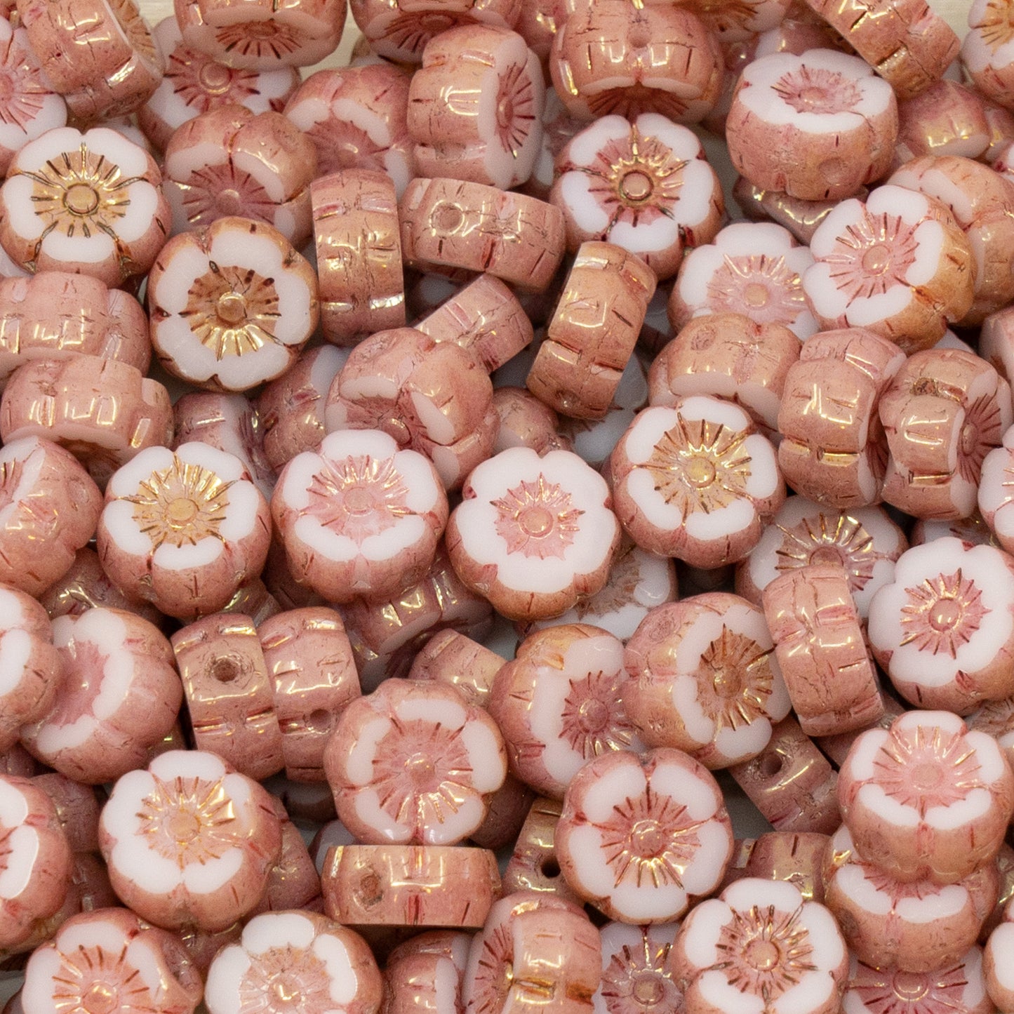 10克装桌面切割夏威夷花珠,8 x 8毫米,不透明粉红色光泽红色全涂层(74000-14495),玻璃,捷克共和国