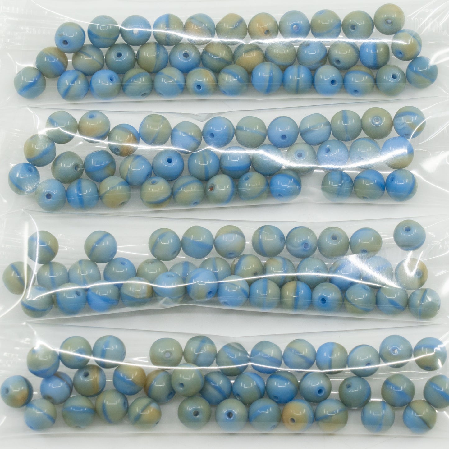 OUTLET 10 grams Round Druck Pressed Beads, 6 x 6 mm, Mixed Blue Beige (mixed-blue-beige), Glass, Czech Republic