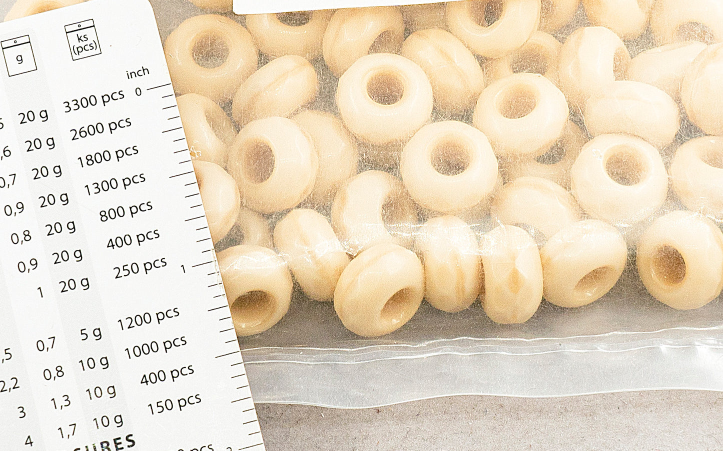 アウトレット 250g ファセット加工 ファイアポリッシュ ロンデルビーズ ラージホール付き ロンデル ラージホール、14 x 9 mm、ベージュ (13020)、ガラス、チェコ共和国