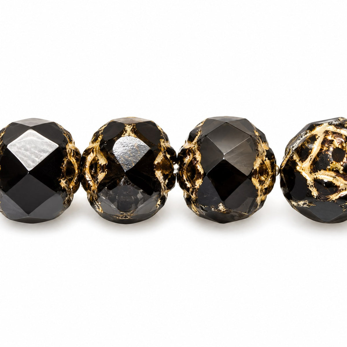 Faceted Fire Polished Beads Special Cut, Black Gold Lined (23980-54202), Glass, Czech Republic