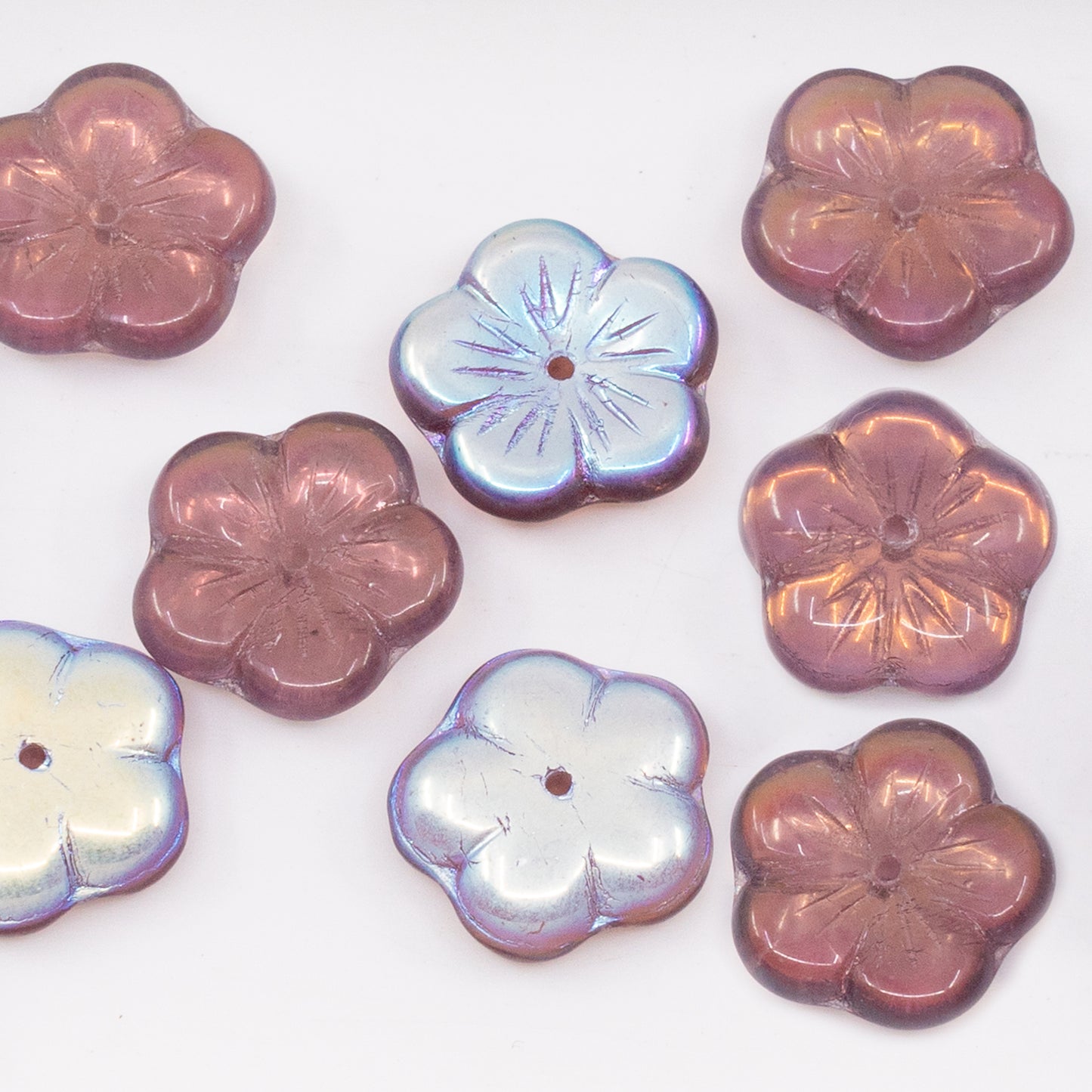 OUTLET 10 grams Cherry Flower Beads, 14 x 14 mm, Transparent Light Amethyst Ab (20040-28701), Glass, Czech Republic