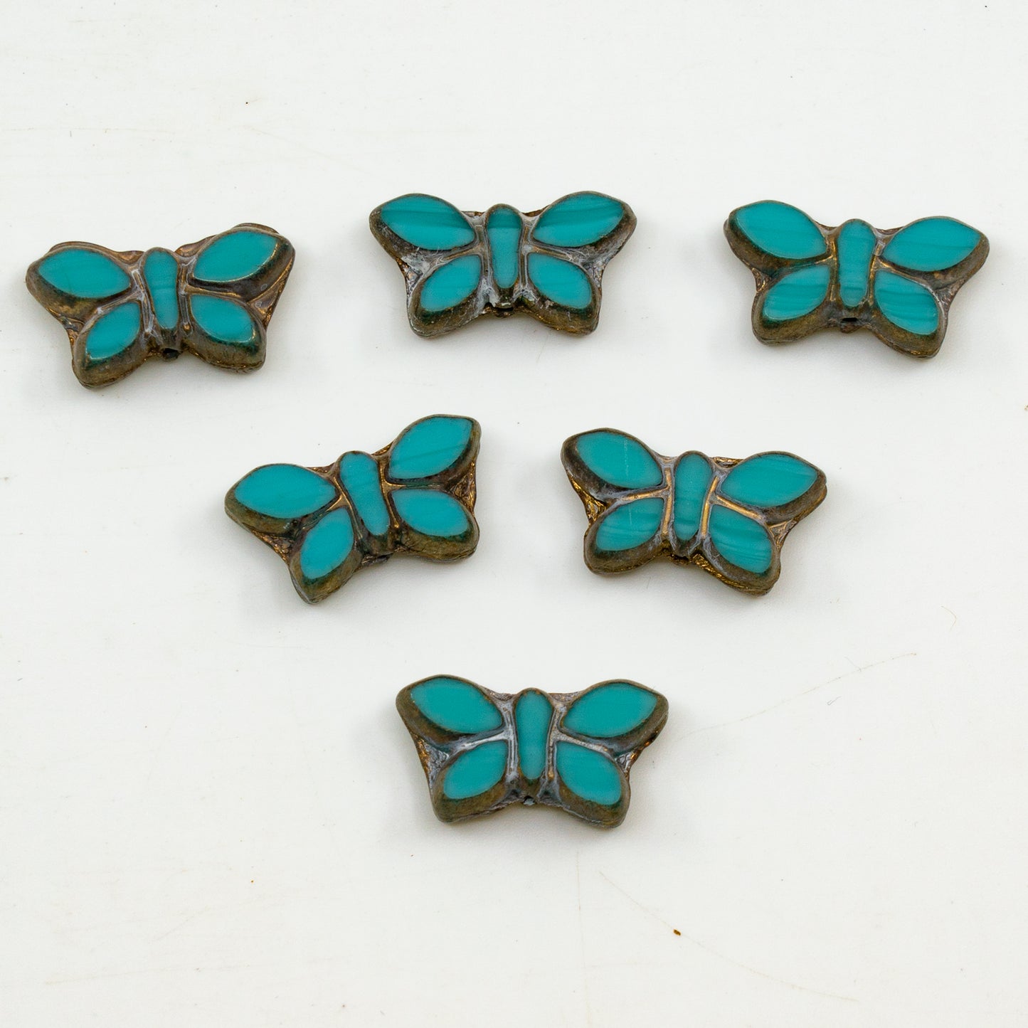 OUTLET 5 grams Table Cut Butterfly Beads, 20 x 12 mm, Turqusoie Brass Gold, Glass, Czech Republic