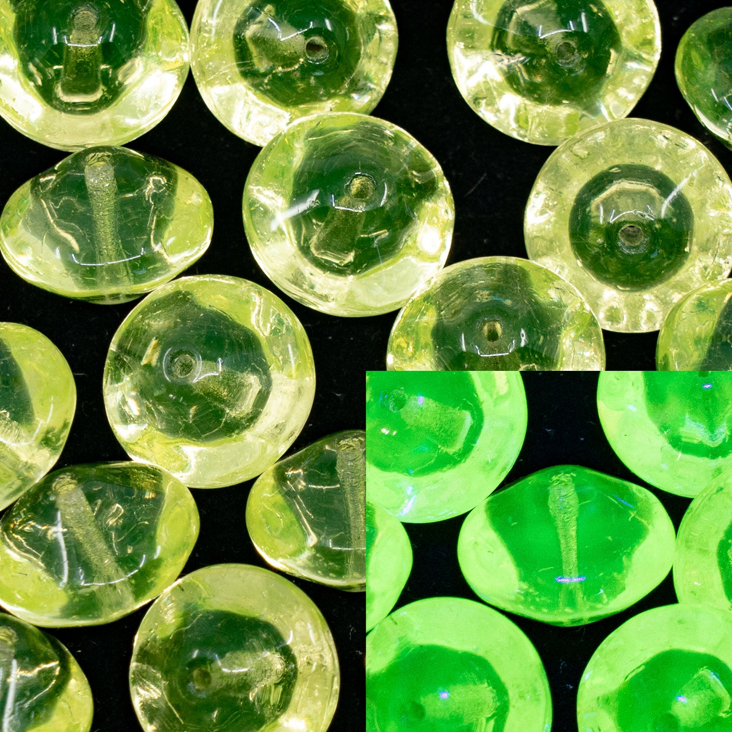 OUTLET 250g/50g Rivoili Beads, 14 x 14 mm, Transparent Yellow (80130), Glass, Czech Republic