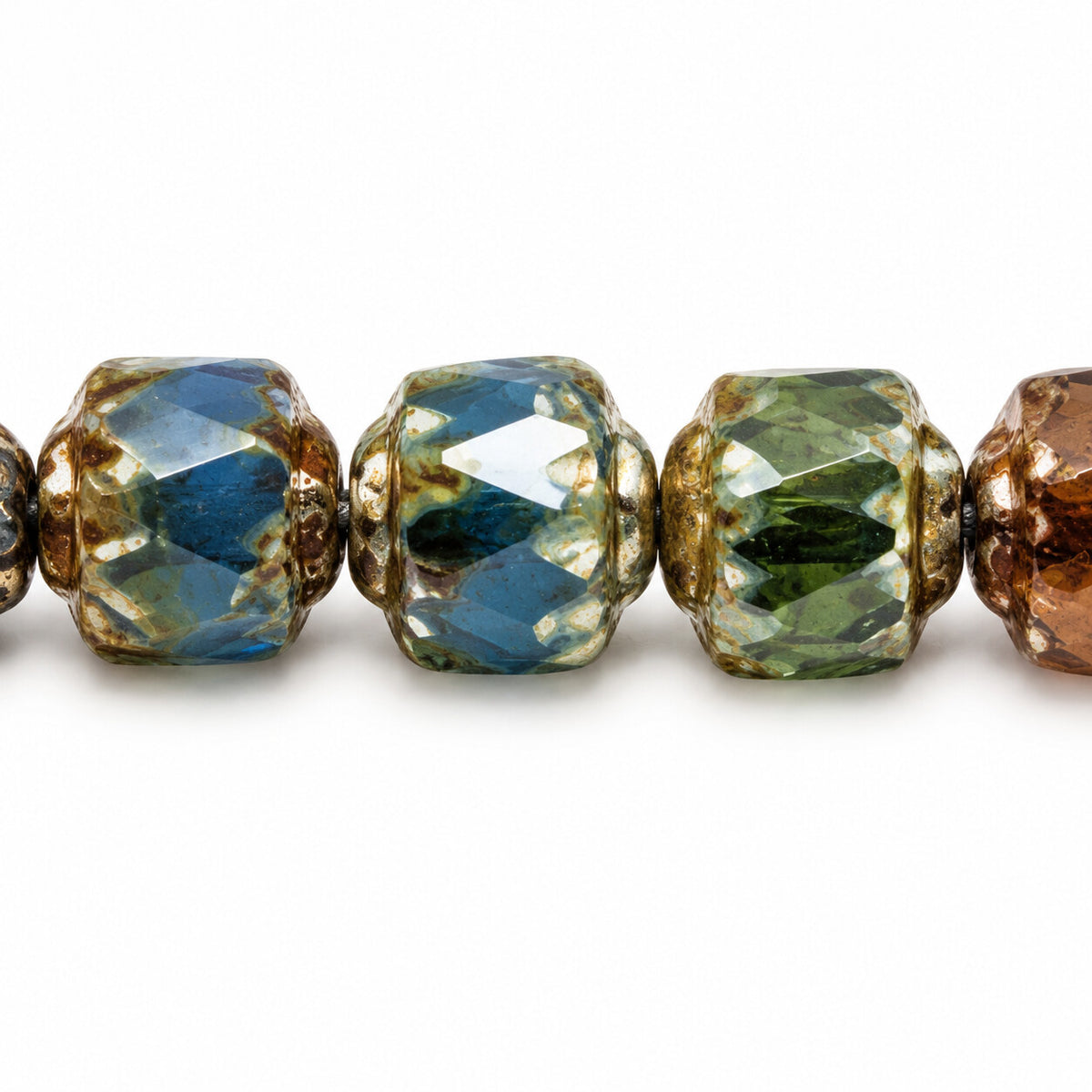Cathedral Faceted Fire Polished Beads, X1025 Picasso (x1025-43400), Glass, Czech Republic