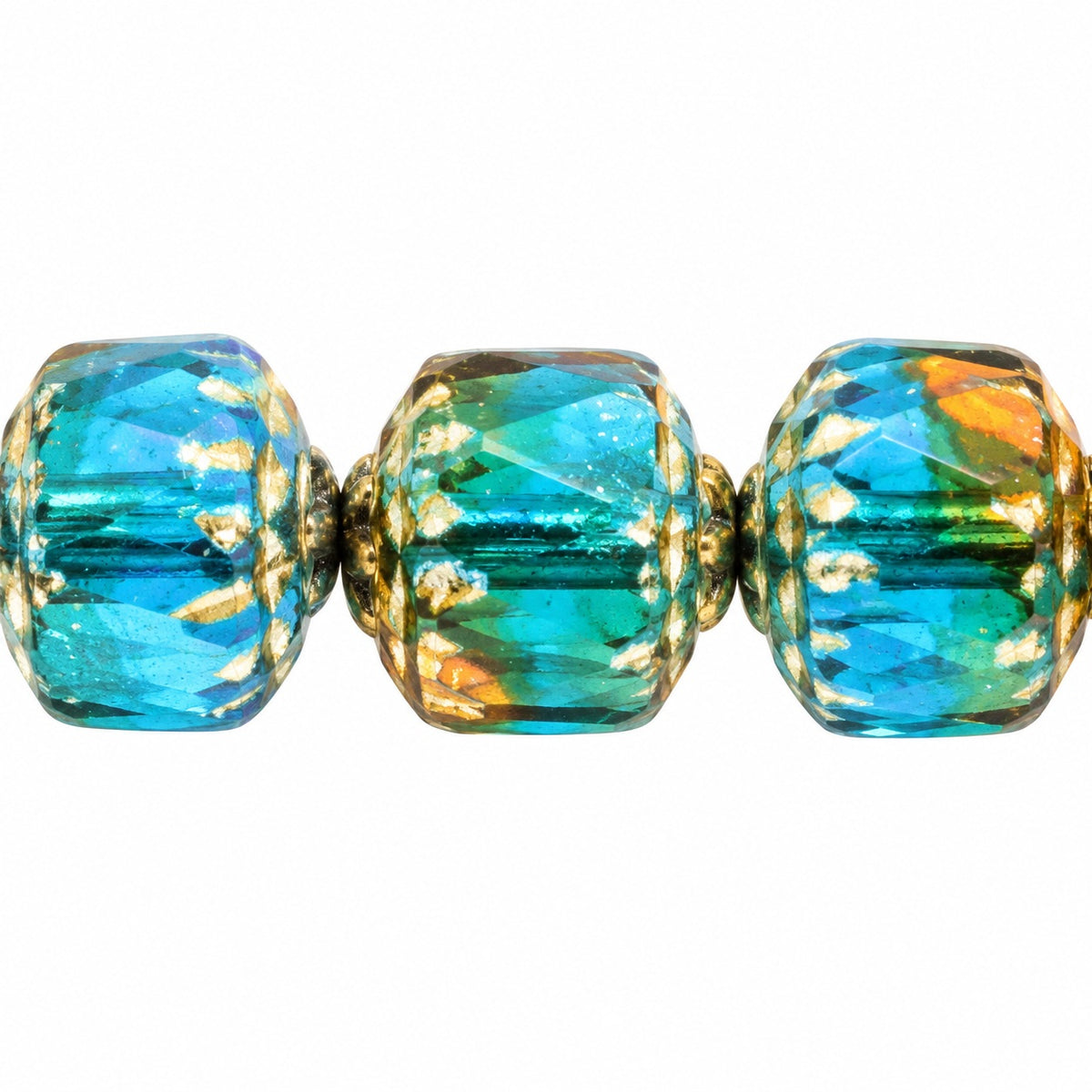 Cathedral Faceted Fire Polished Beads Special Cut, T0050 Gold Lined (t0050-54202), Glass, Czech Republic