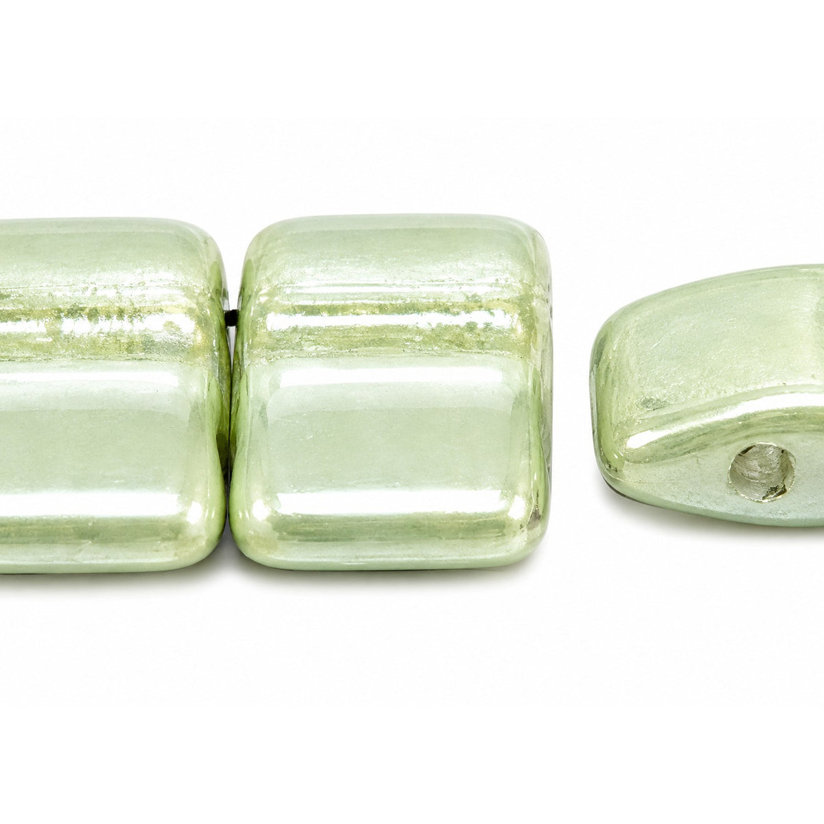 Rectangle 2-Hole Beads, White Luster Green Full Coated (02010-14457), Glass, Czech Republic