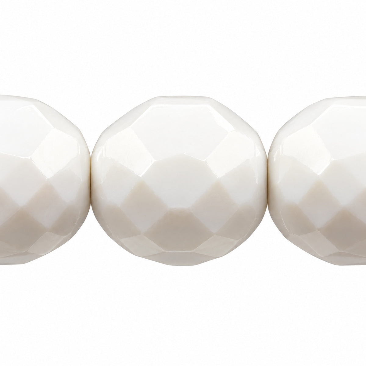 Faceted Round Fire Polished Beads, Chalk White (03000), Glass, Czech Republic