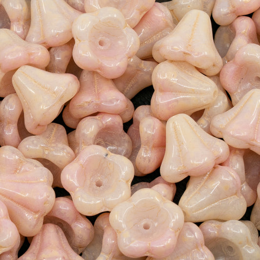 OUTLET grams Bell Flower Beads, 11 x 13 mm, R2742 Beige Travertin Spotted (R2742-33301), Glass, Czech Republic