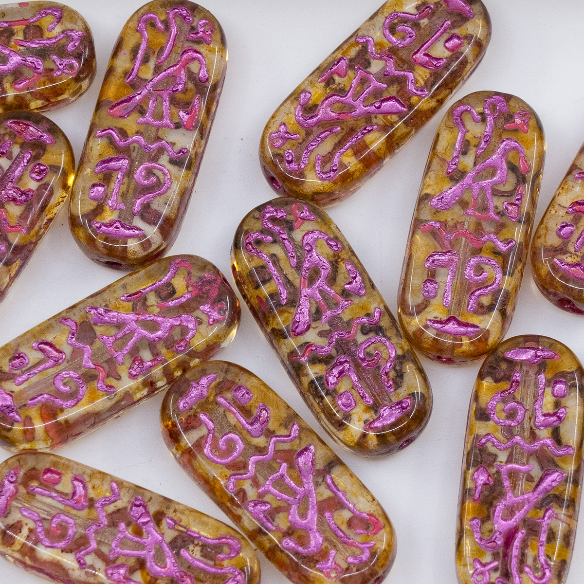 OUTLET 250g/50g Egypt Rectangle Beads, 25 x 10 mm, Crystal Travertin Pink Pearl Lined (00030-86800-54171), Glass, Czech Republic