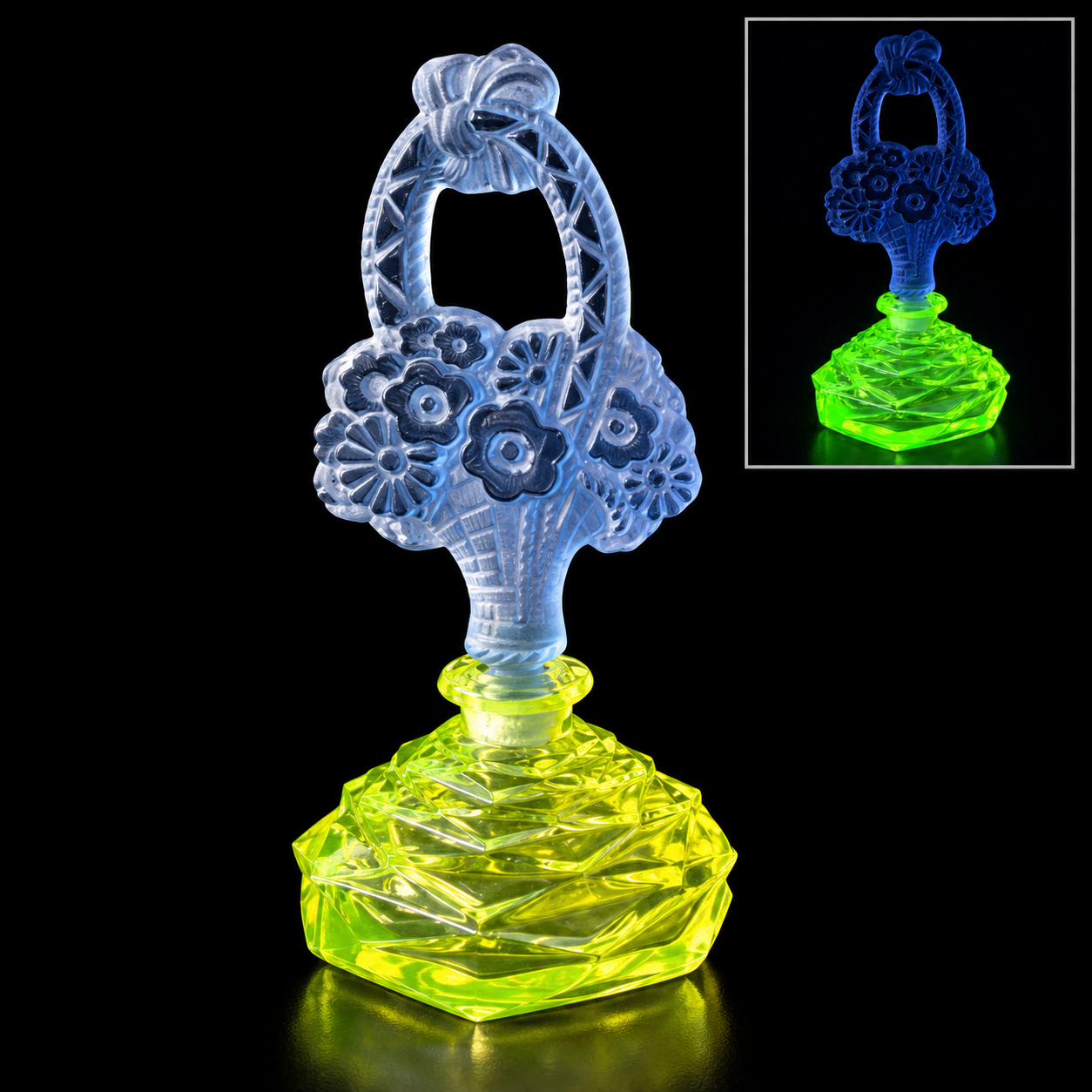 Uranium Vintage Bohemia Glass Perfume Bottle, Czech Republic, OUTLET