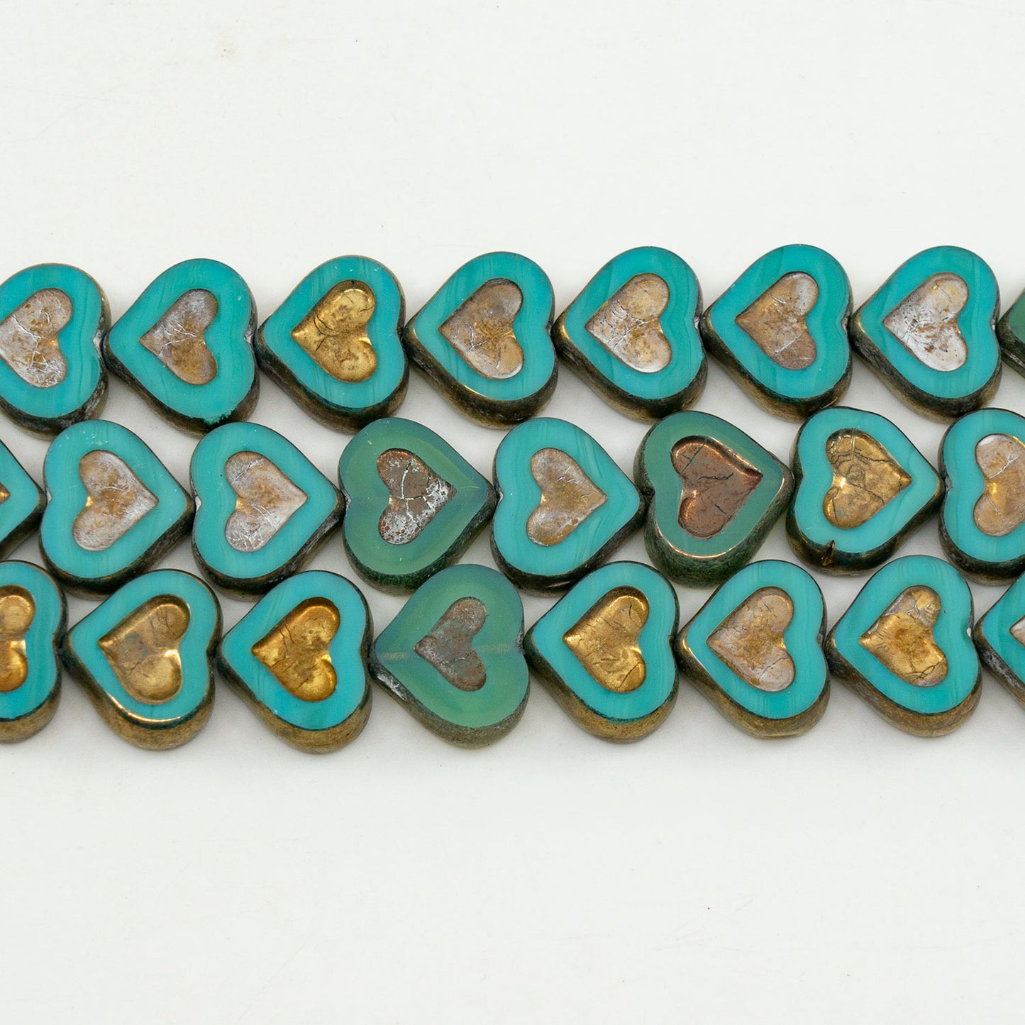 OUTLET 10 grams Table Cut Heart Beads, 14 x 12 mm, Turkis Mixed Colors (turkis-mix), Glass, Czech Republic