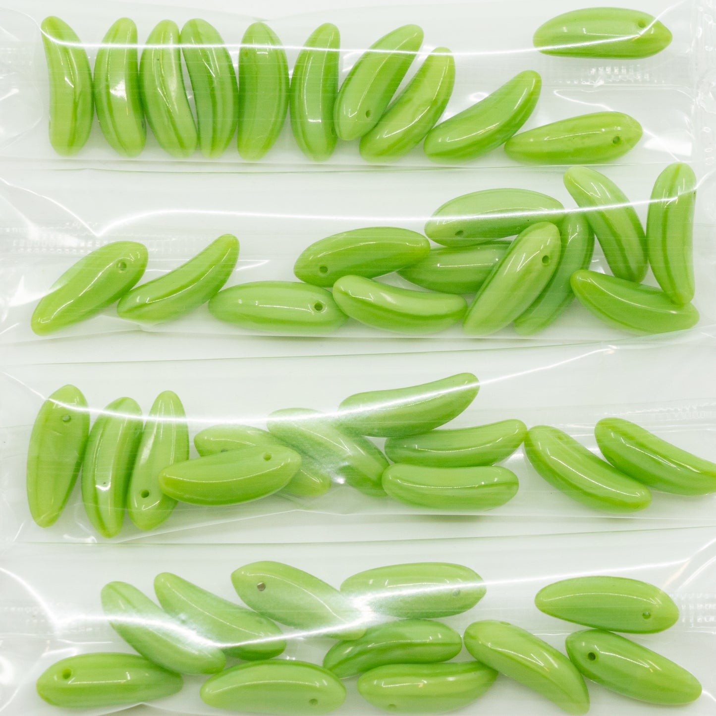 OUTLET 10 grams Banana Beads, 6 x 17 mm, Silk Green (silk-green), Glass, Czech Republic