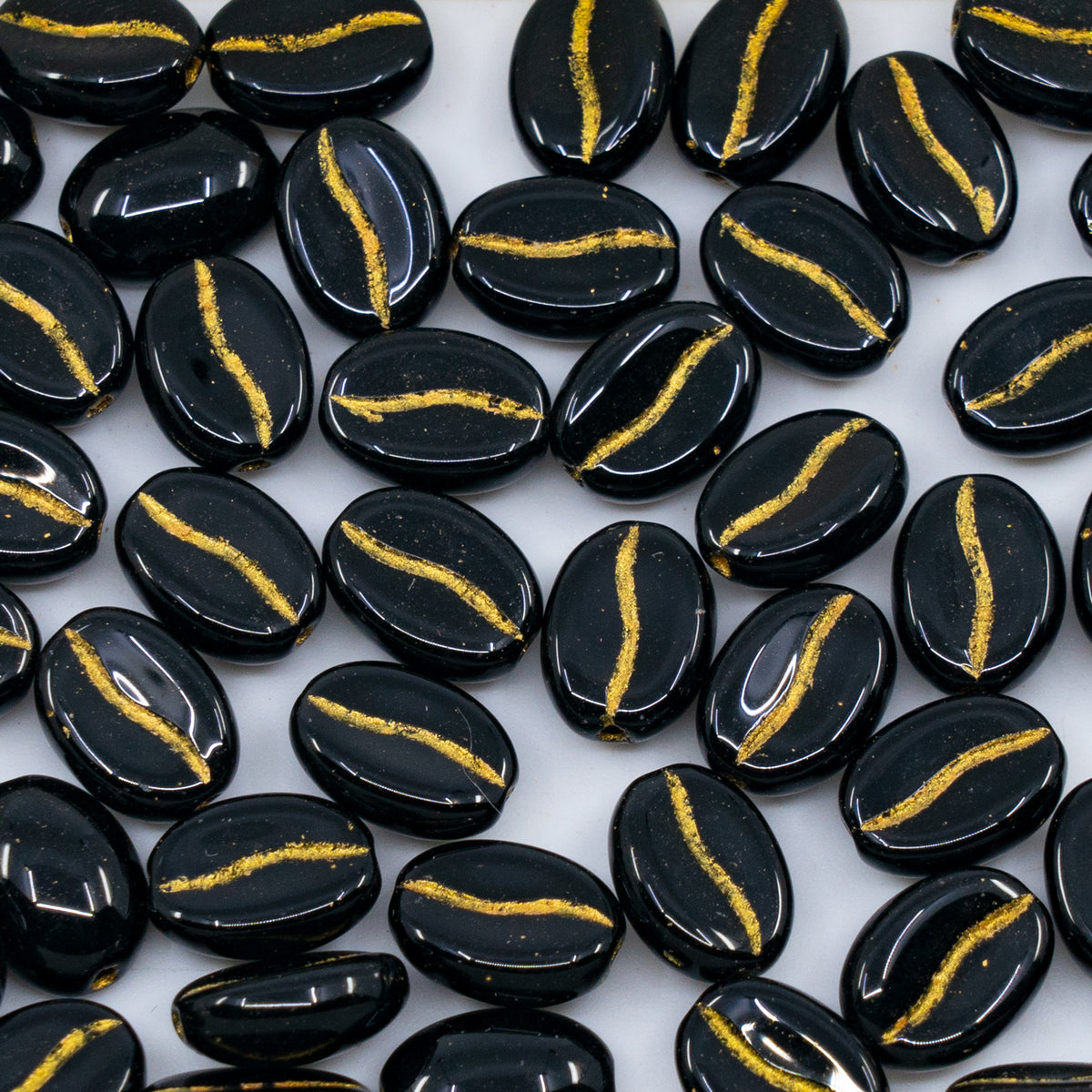 OUTLET 250g/50g Coffee Bean Beads, 11 x 8 mm, Black Gold Lined (23980-54302), Glass, Czech Republic
