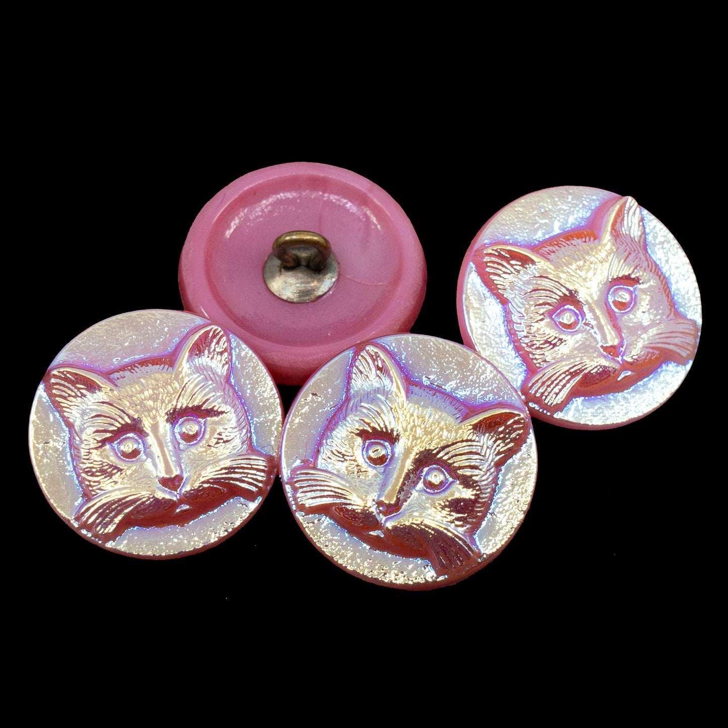 特价 1个 捷克玻璃手工纽扣,尺寸8 (18毫米),动物图案 - 猫 (),玻璃,捷克共和国