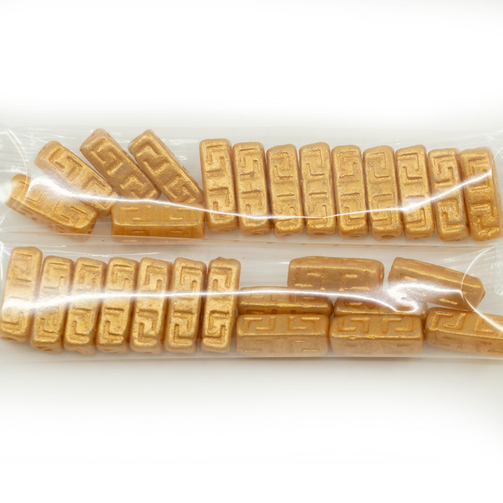 アウトレット 10グラム ケルトブロックビーズ、15 x 5 mm、ベージュドリステックスゴールド(11111-D0103)、ガラス、チェコ共和国