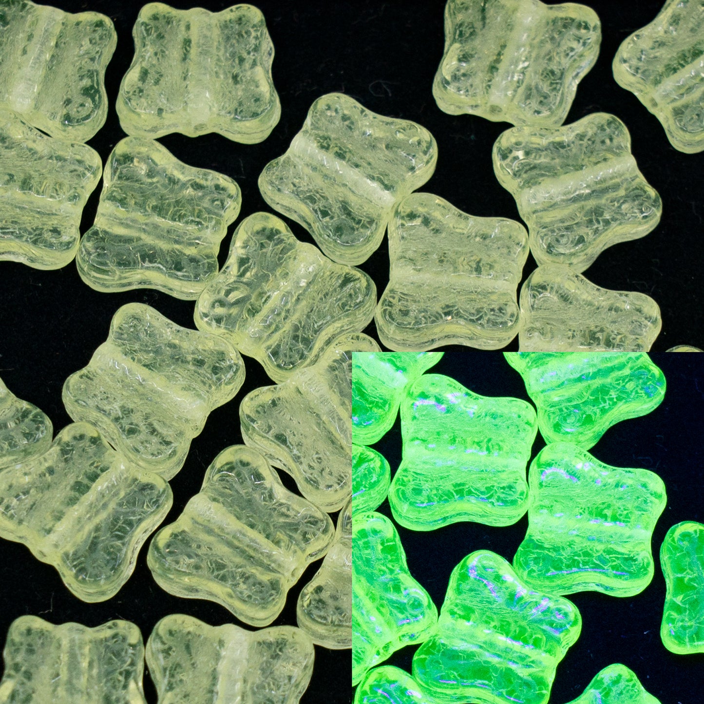 OUTLET 250g/50g Pressed Beads Butterflies, 12 x 12 mm, Transparent Yellow (80130), Glass, Czech Republic
