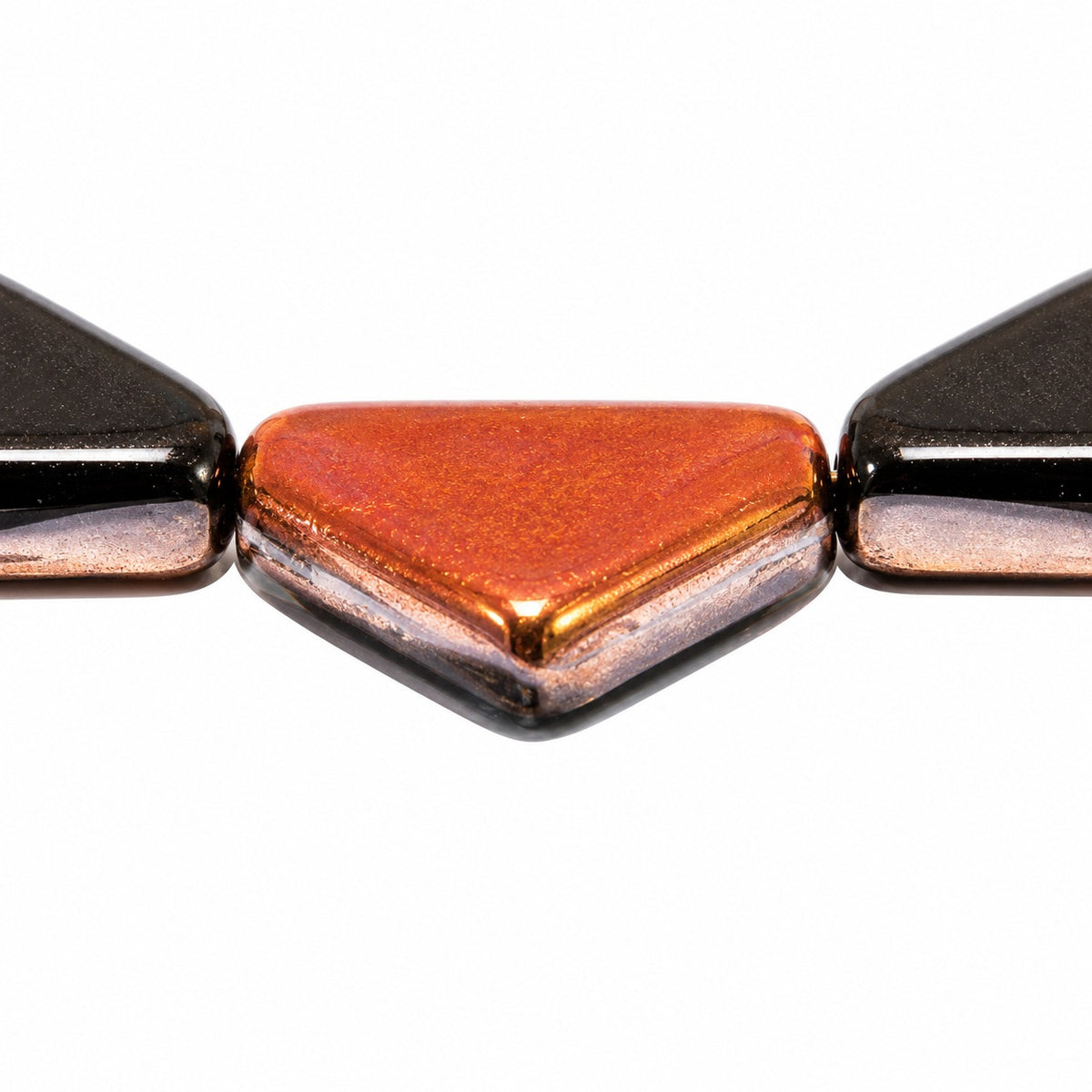 Triangle Pressed Beads, Black Crystal Pinkyellow Coating (23980-27137), Glass, Czech Republic