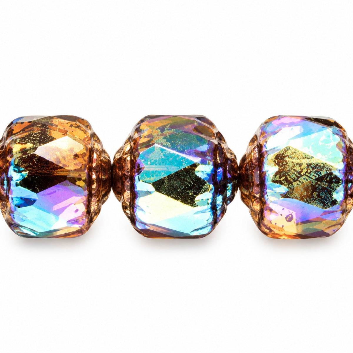 Cathedral Faceted Fire Polished Beads, X3201 Bronze Ab (x3201-14415-28701), Glass, Czech Republic